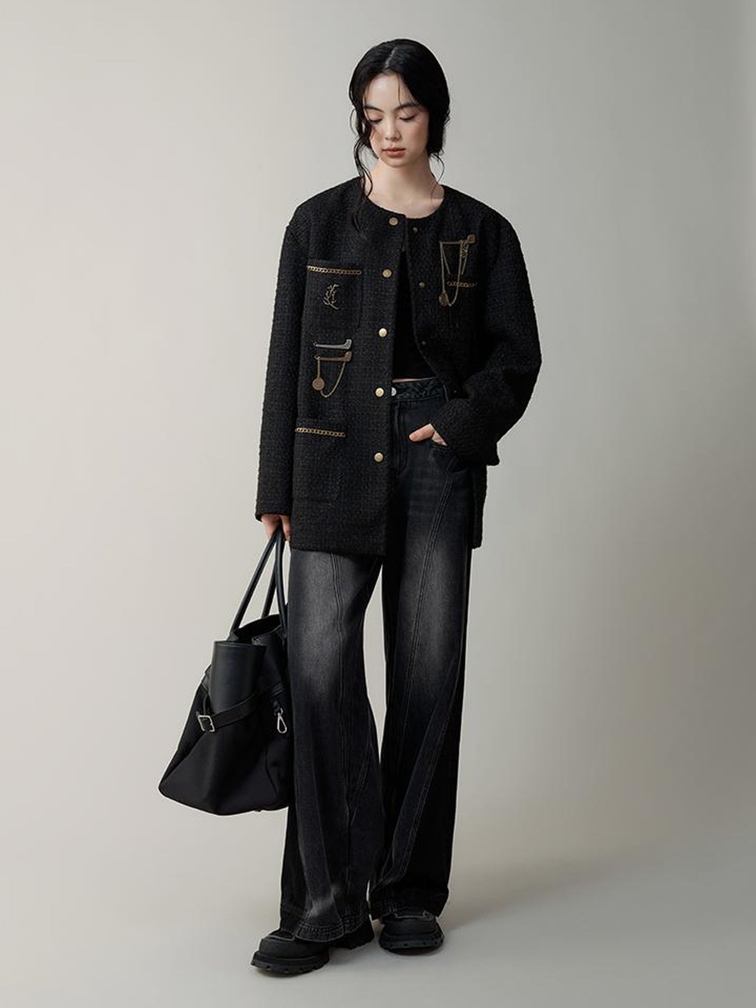 AnnoMundi High Waist Washed Wide Leg Denim Pants