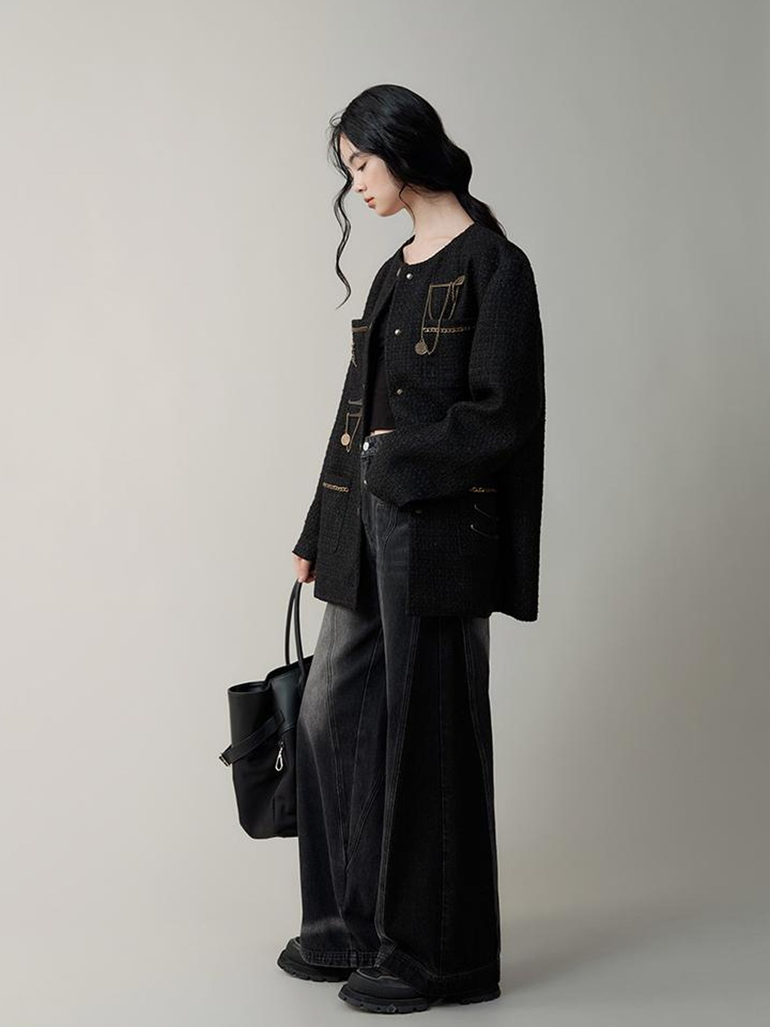 AnnoMundi High Waist Washed Wide Leg Denim Pants