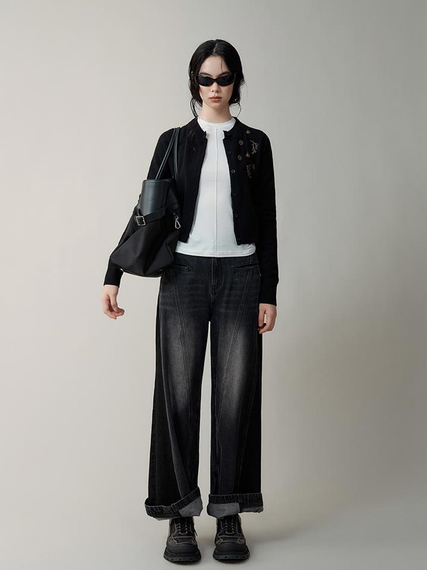 AnnoMundi High Waist Washed Wide Leg Denim Pants