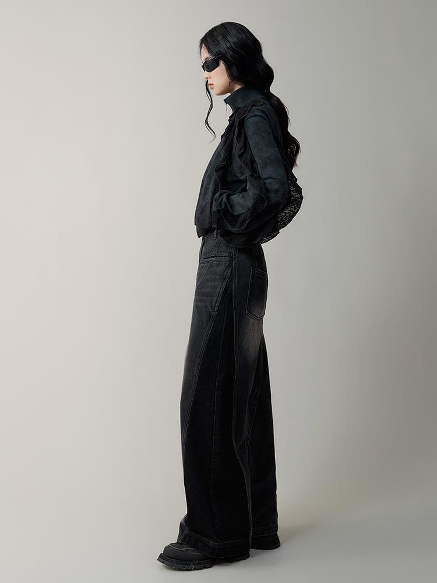 AnnoMundi High Waist Washed Wide Leg Denim Pants