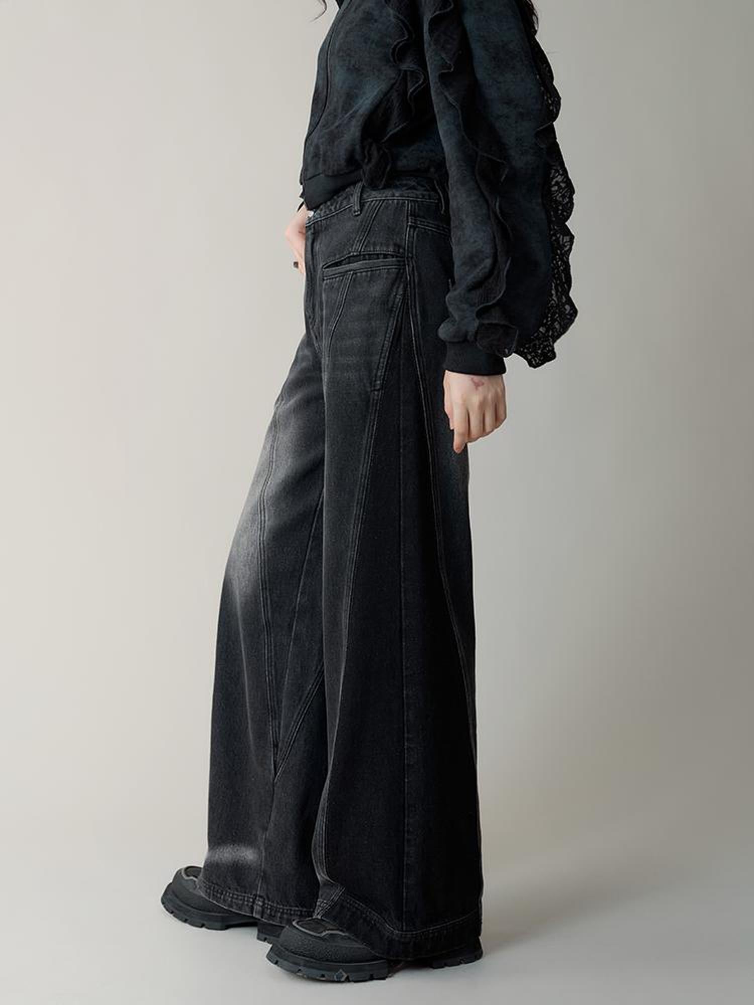 AnnoMundi High Waist Washed Wide Leg Denim Pants