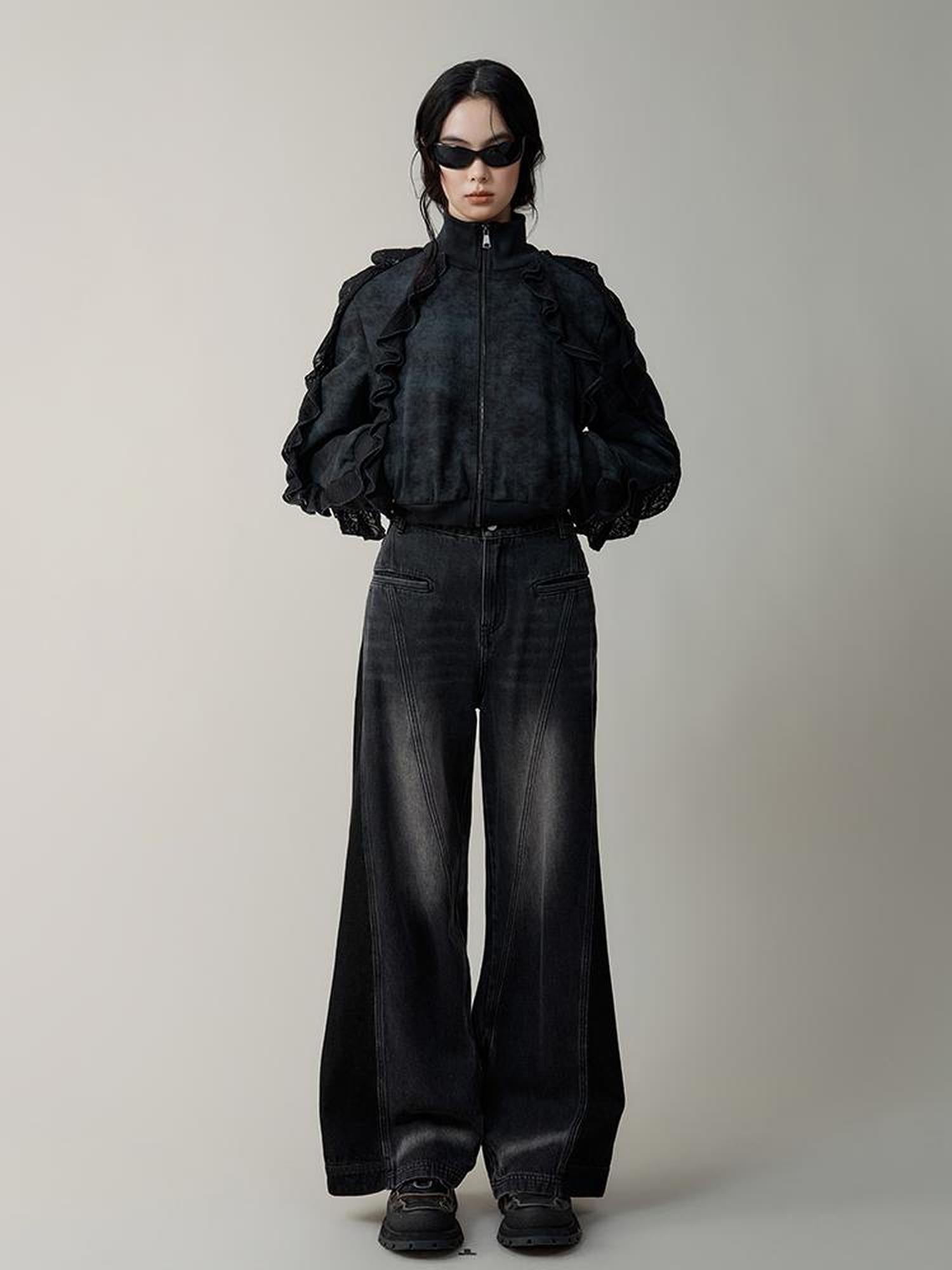 AnnoMundi High Waist Washed Wide Leg Denim Pants