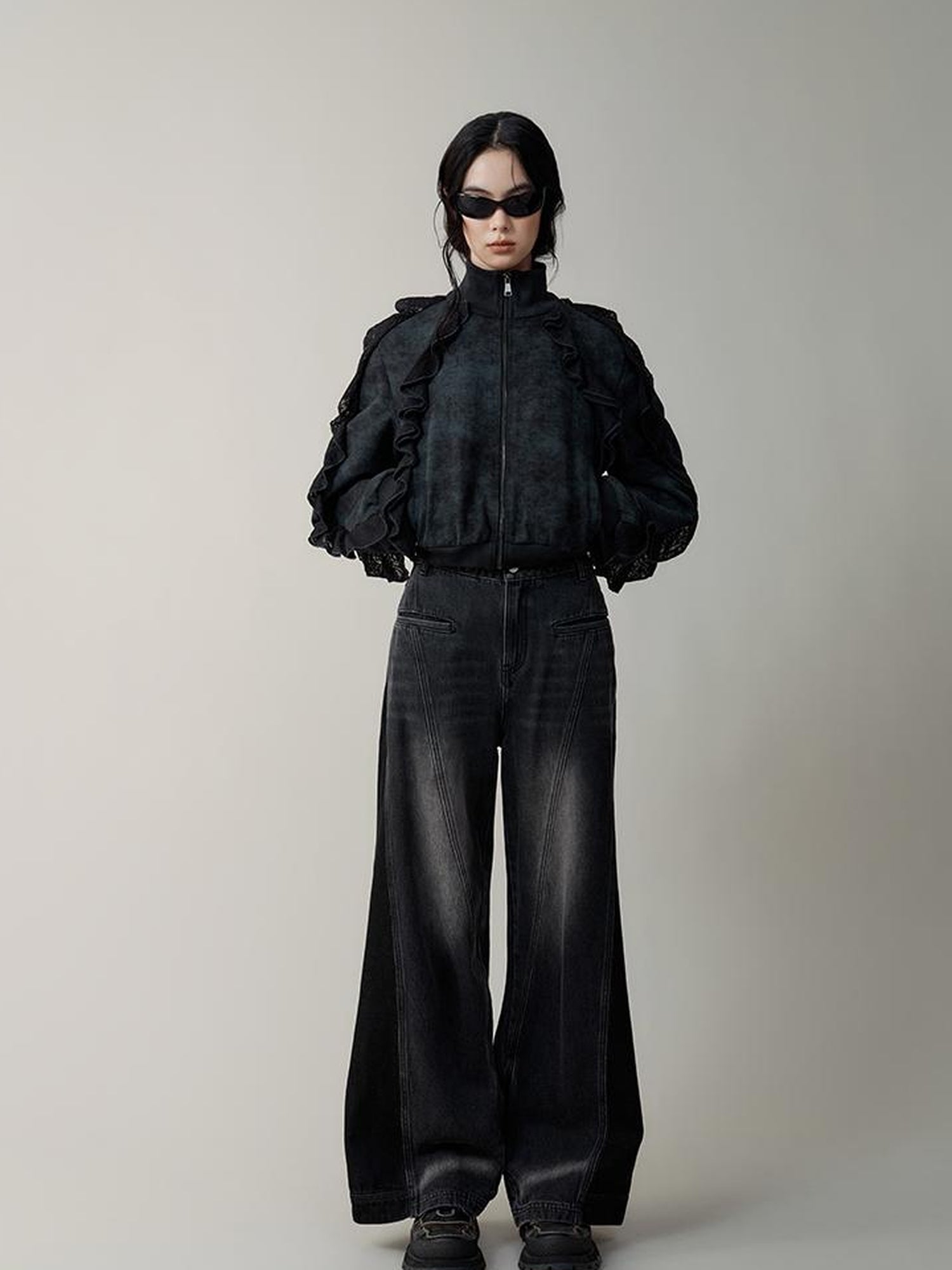 AnnoMundi High Waist Washed Wide Leg Denim Pants