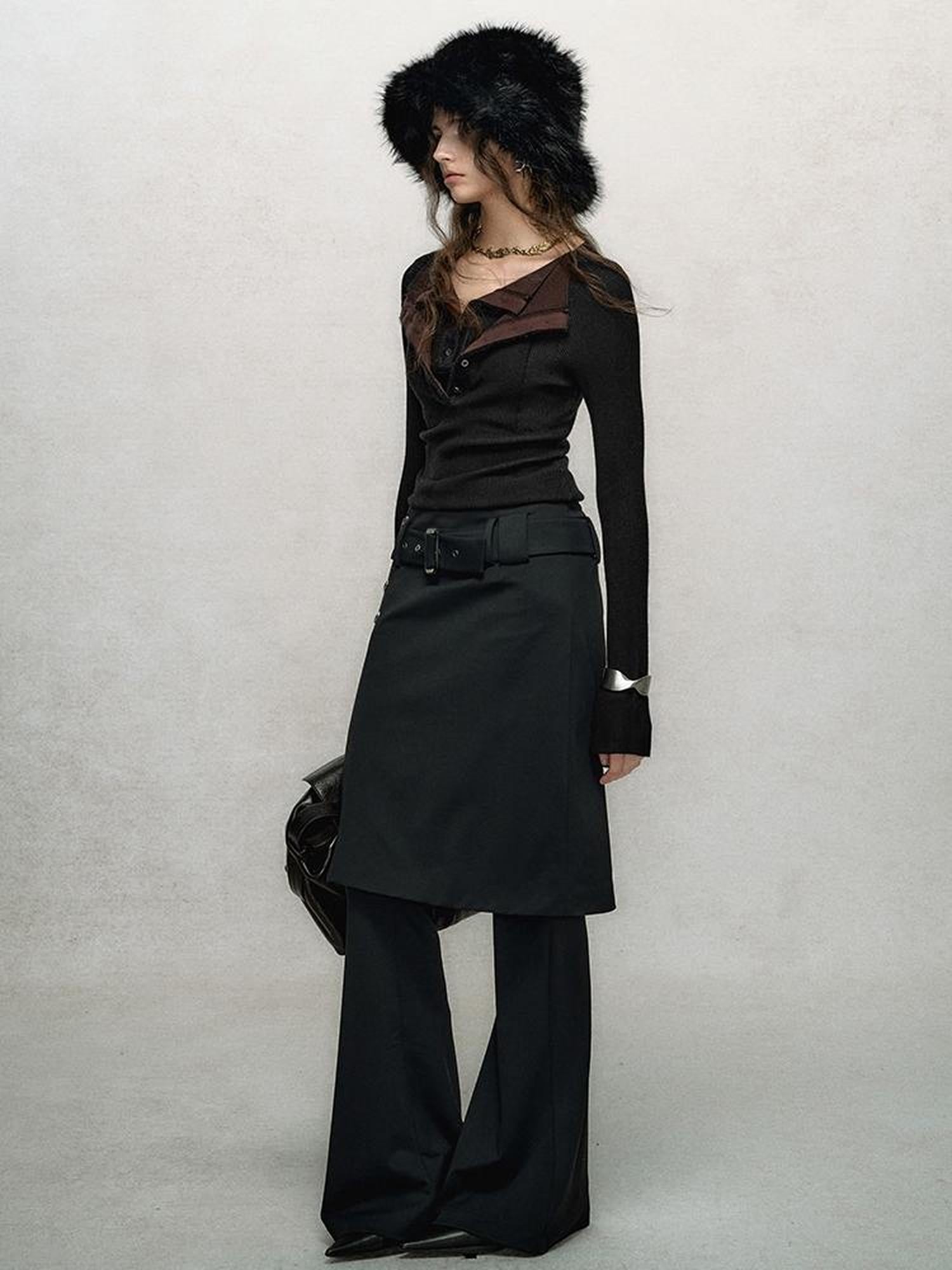 AnnoMundi High Waisted Flared Palazzo Pants with Detachable Skirt Detail