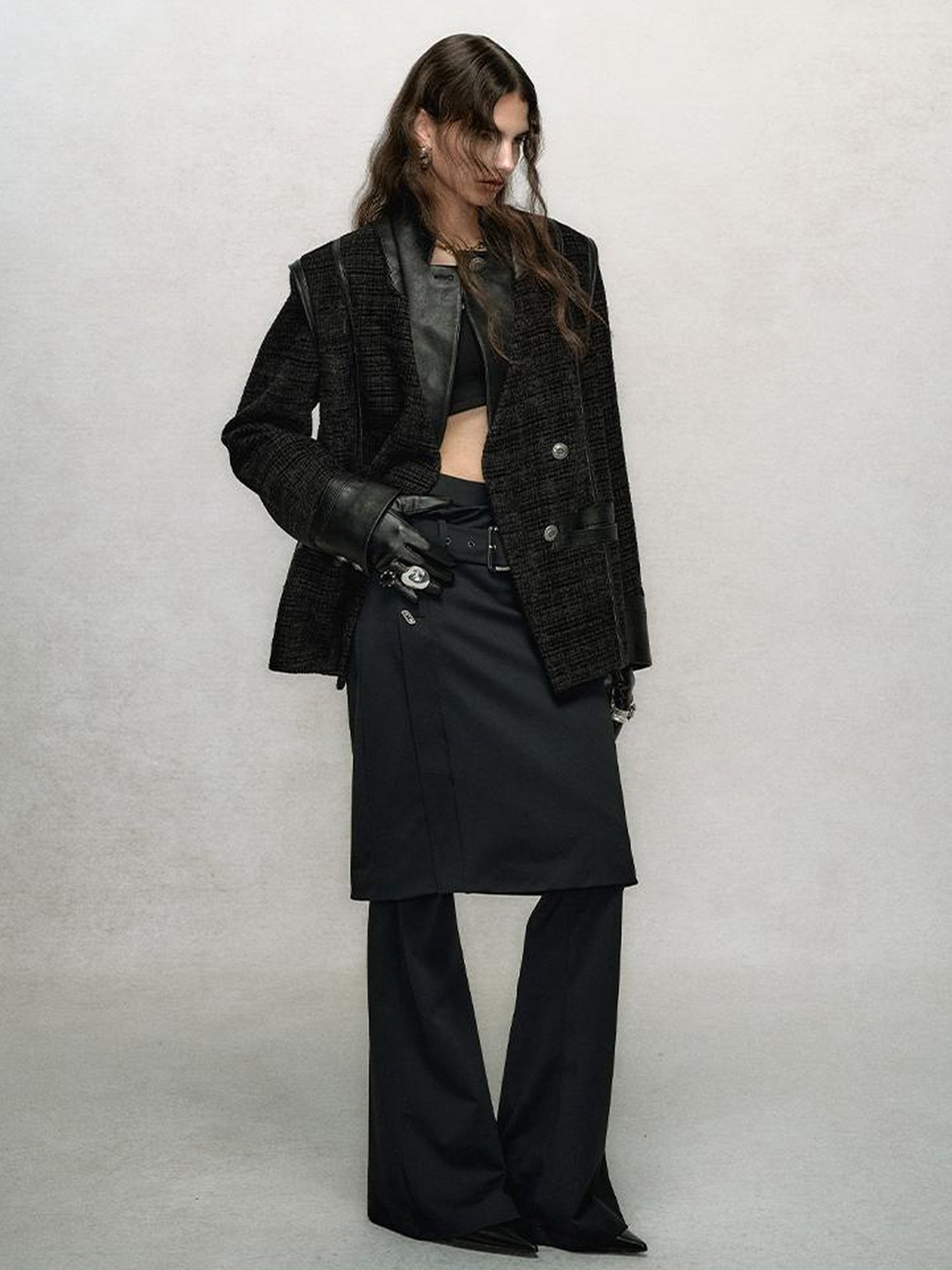 AnnoMundi High Waisted Flared Palazzo Pants with Detachable Skirt Detail