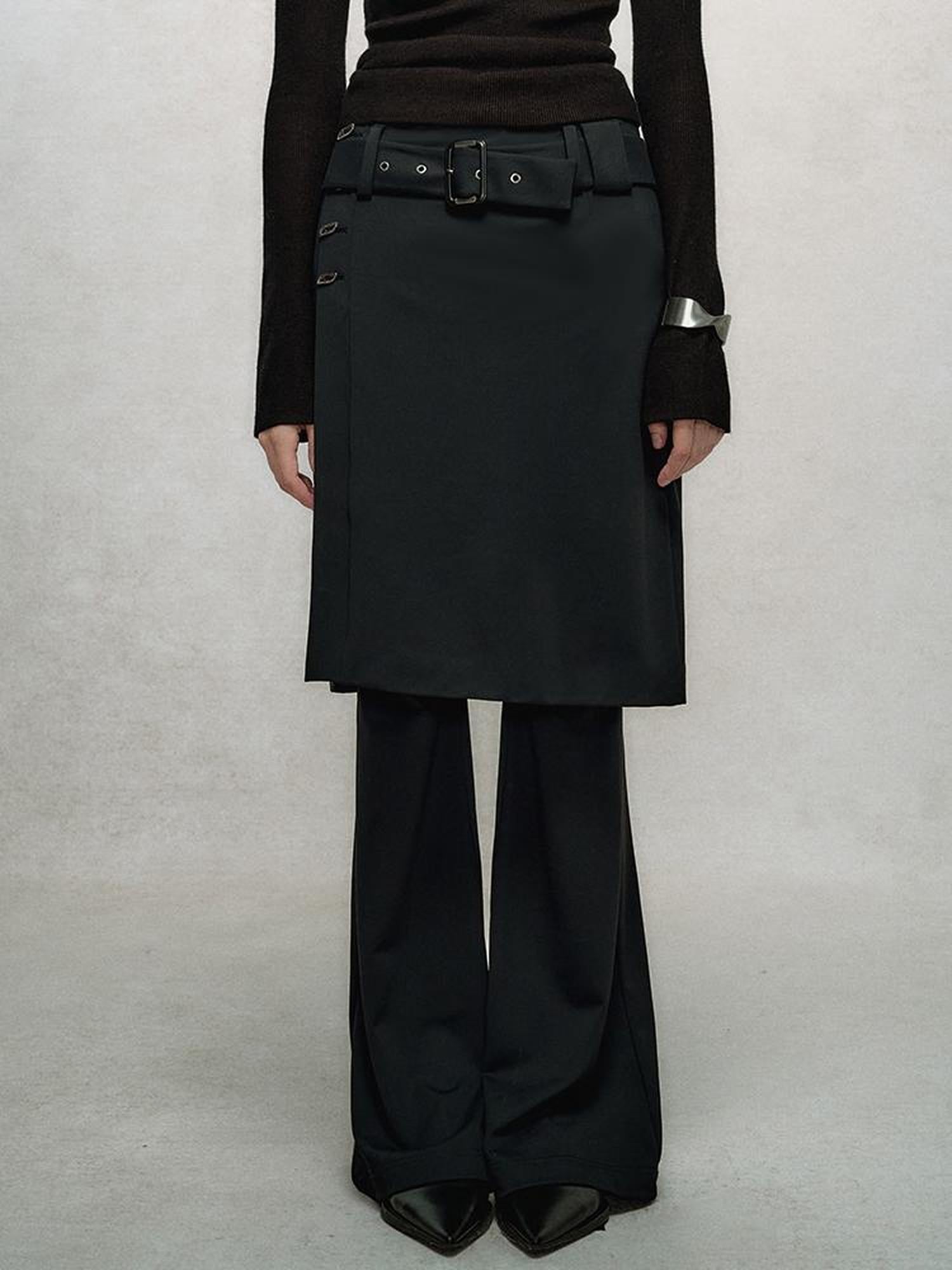 AnnoMundi High Waisted Flared Palazzo Pants with Detachable Skirt Detail