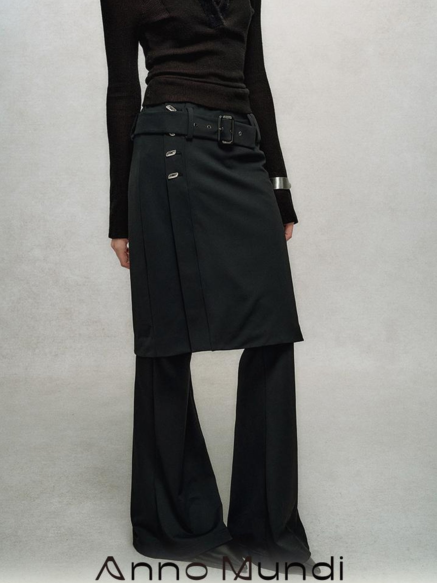 AnnoMundi High Waisted Flared Palazzo Pants with Detachable Skirt Detail