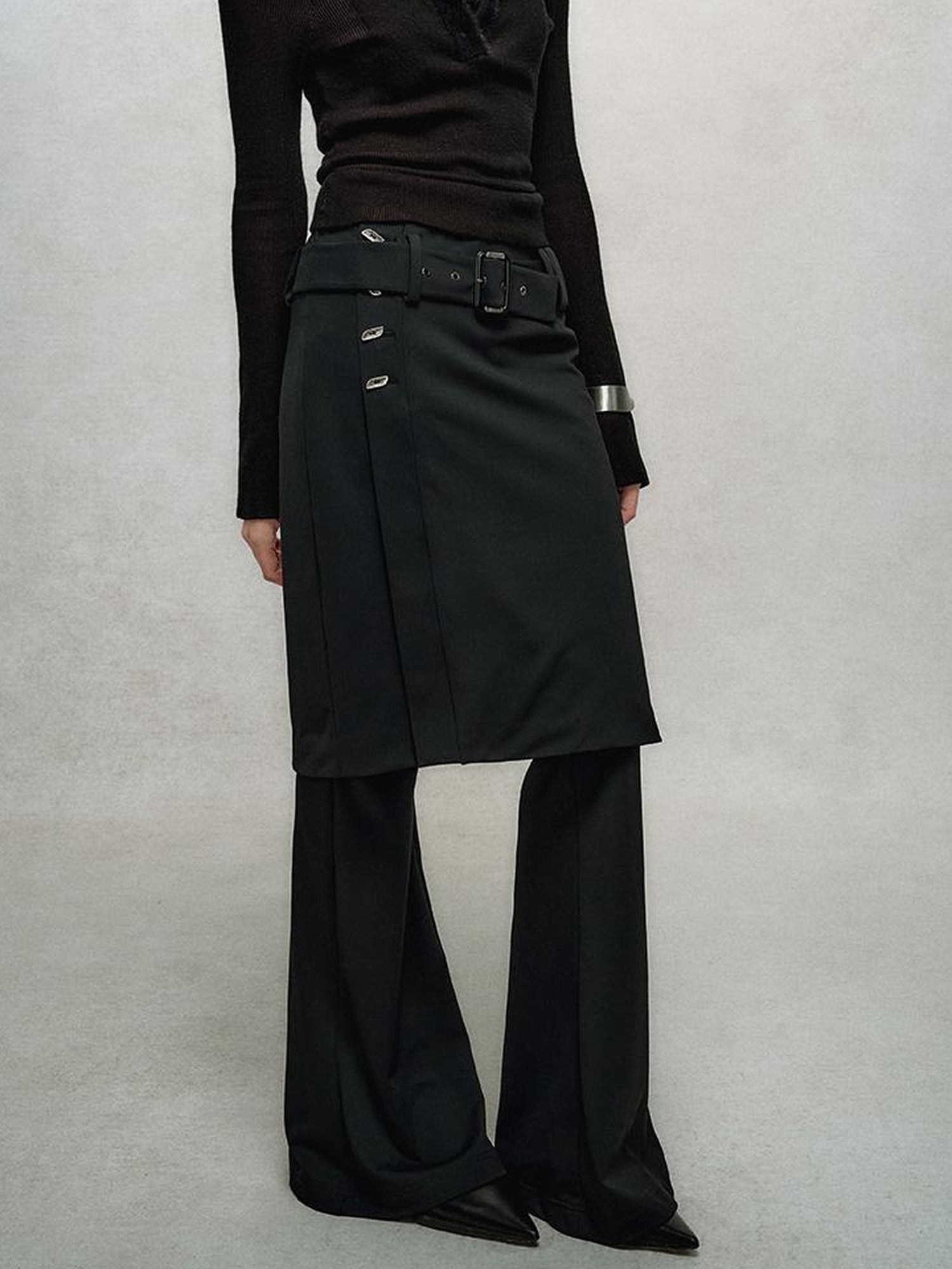 AnnoMundi High Waisted Flared Palazzo Pants with Detachable Skirt Detail