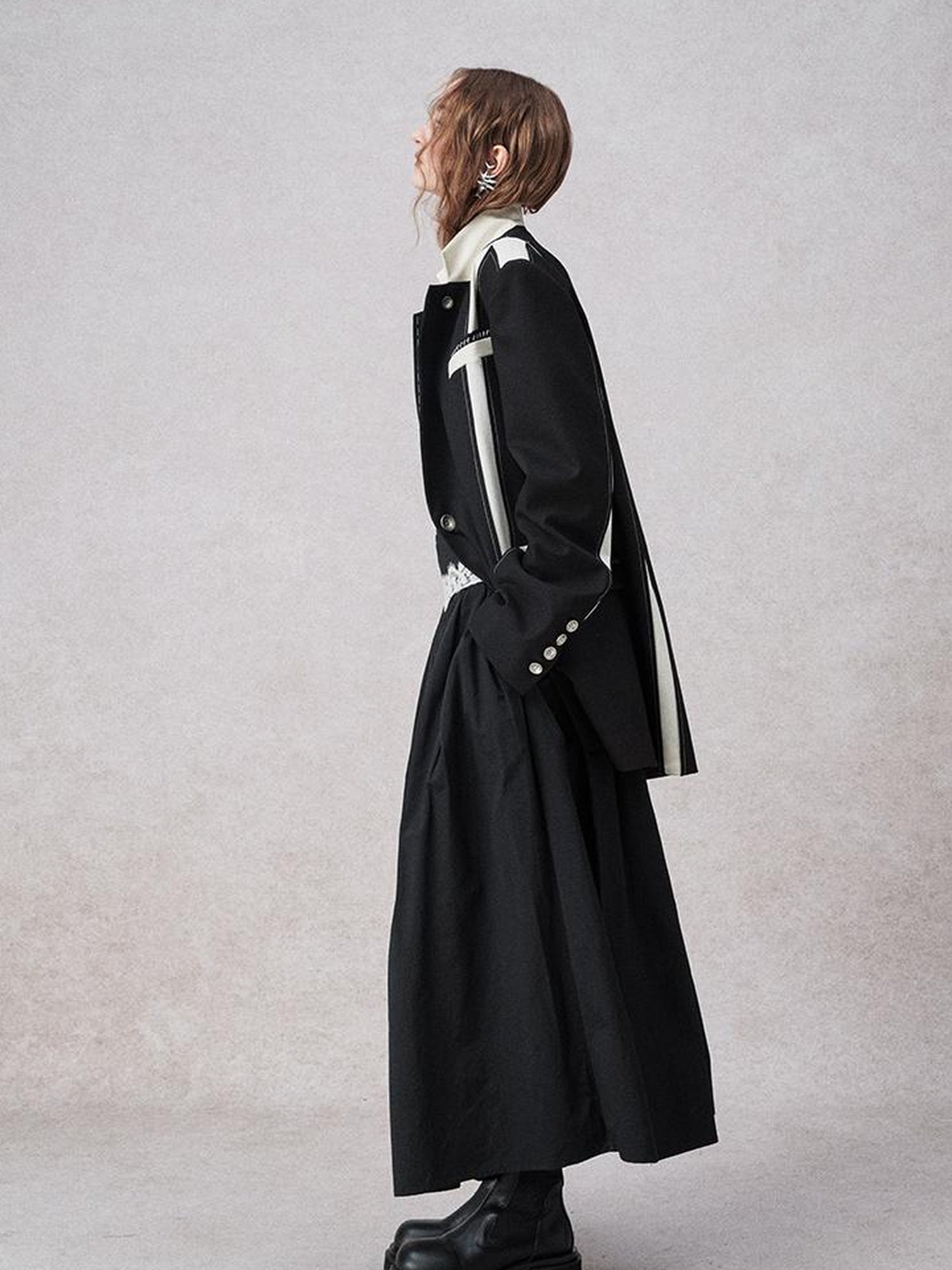 AnnoMundi High Waisted Lace Trimmed A Line Maxi Skirt Black