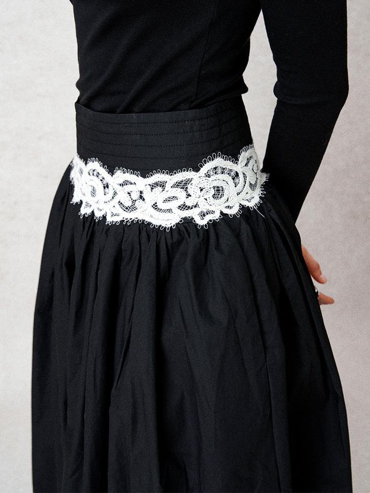 AnnoMundi High Waisted Lace Trimmed A Line Maxi Skirt Black