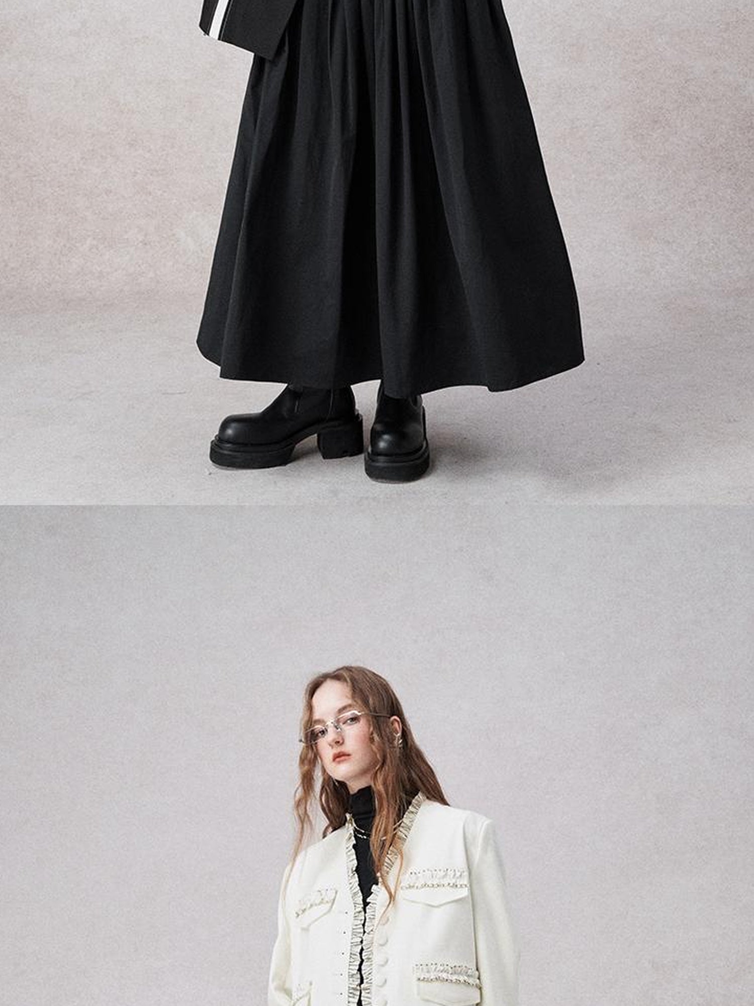 AnnoMundi High Waisted Lace Trimmed A Line Maxi Skirt Black