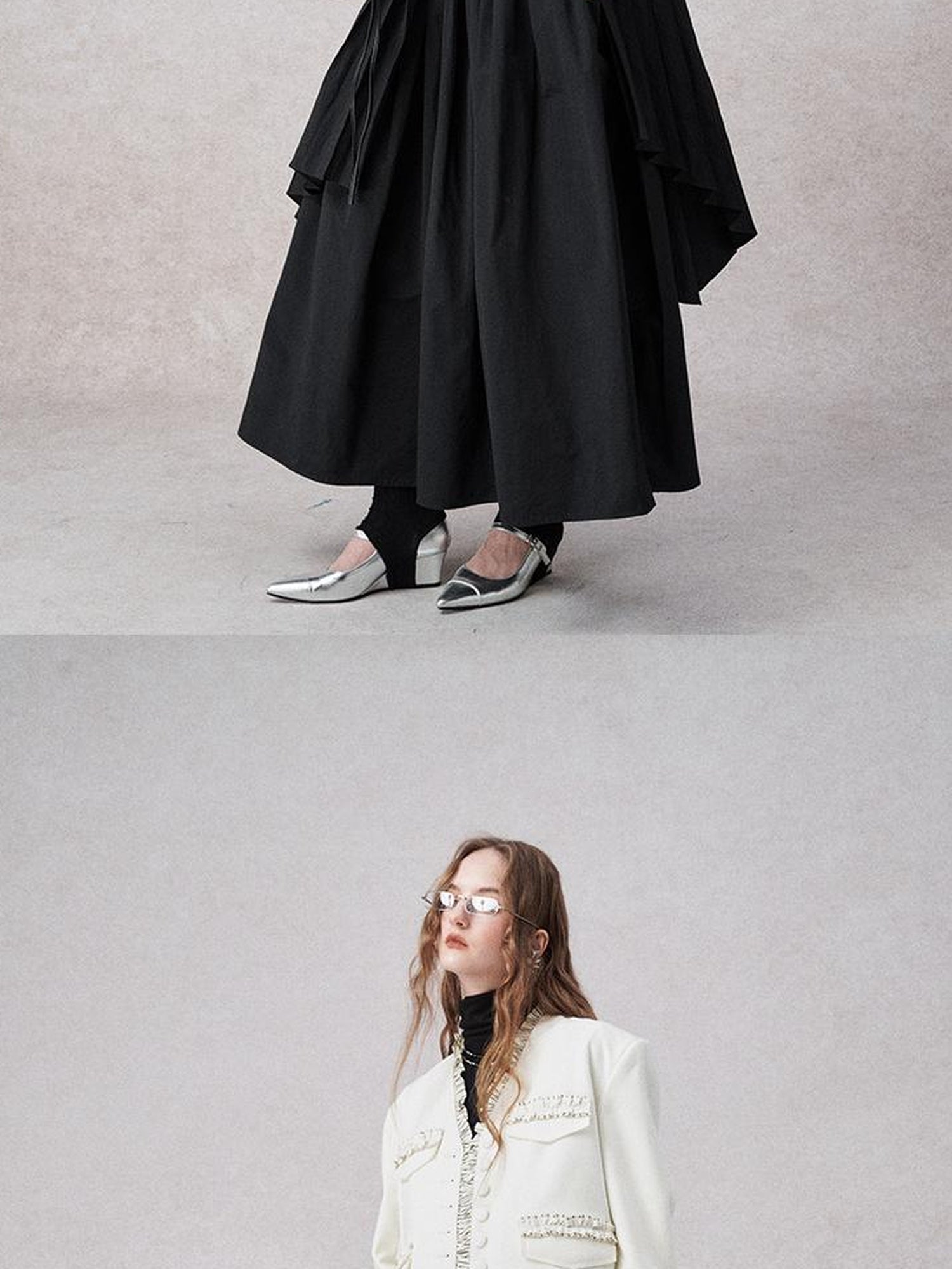 AnnoMundi High Waisted Lace Trimmed A Line Maxi Skirt Black