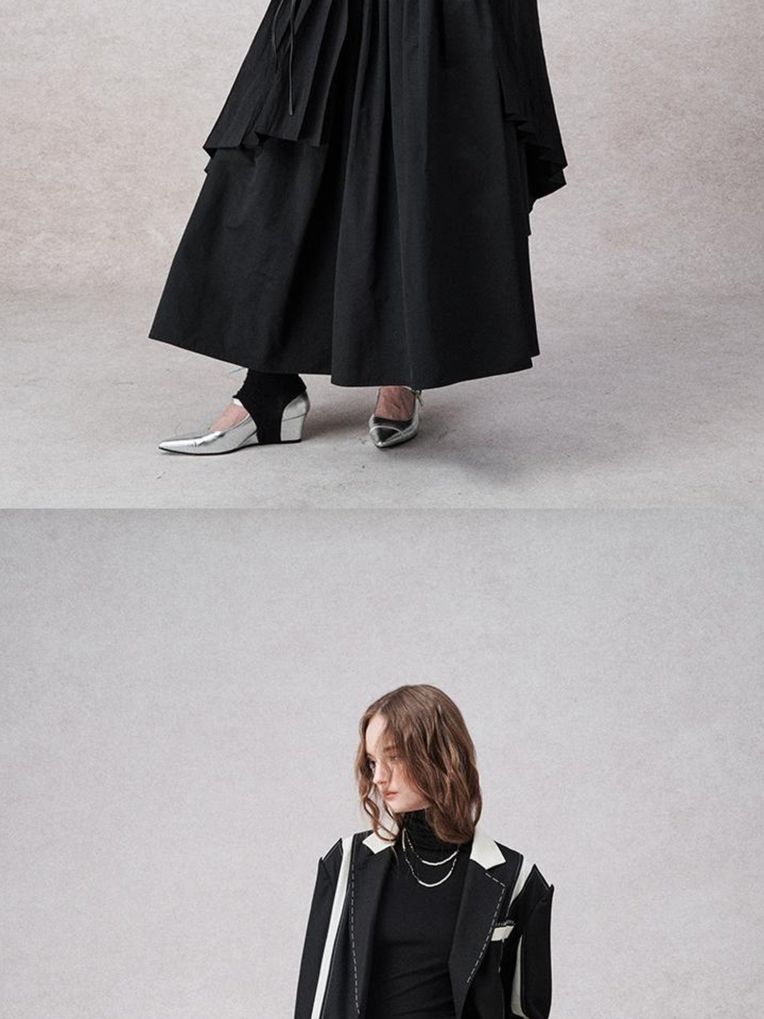 AnnoMundi High Waisted Lace Trimmed A Line Maxi Skirt Black