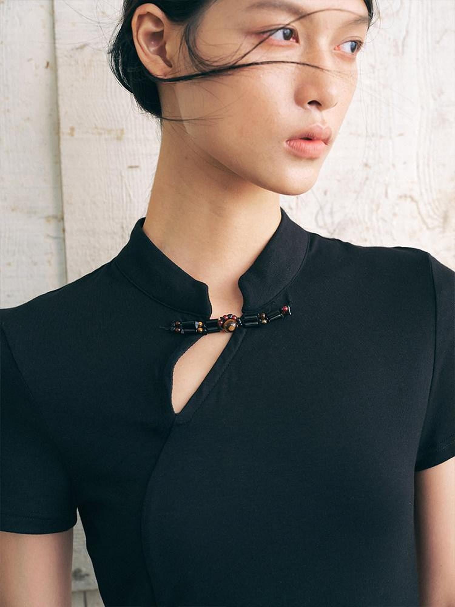 AnnoMundi Ink Asymmetric Stand Collar Waist Cinch Women&