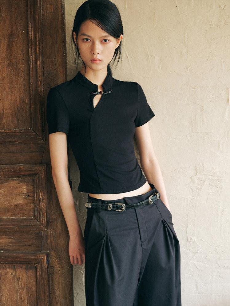 AnnoMundi Ink Asymmetric Stand Collar Waist Cinch Women&