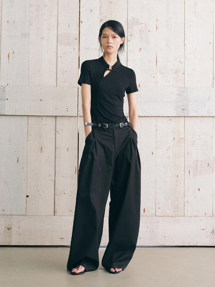 AnnoMundi Ink Asymmetric Stand Collar Waist Cinch Women&
