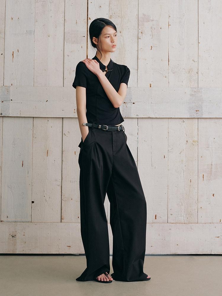 AnnoMundi Ink Asymmetric Stand Collar Waist Cinch Women&
