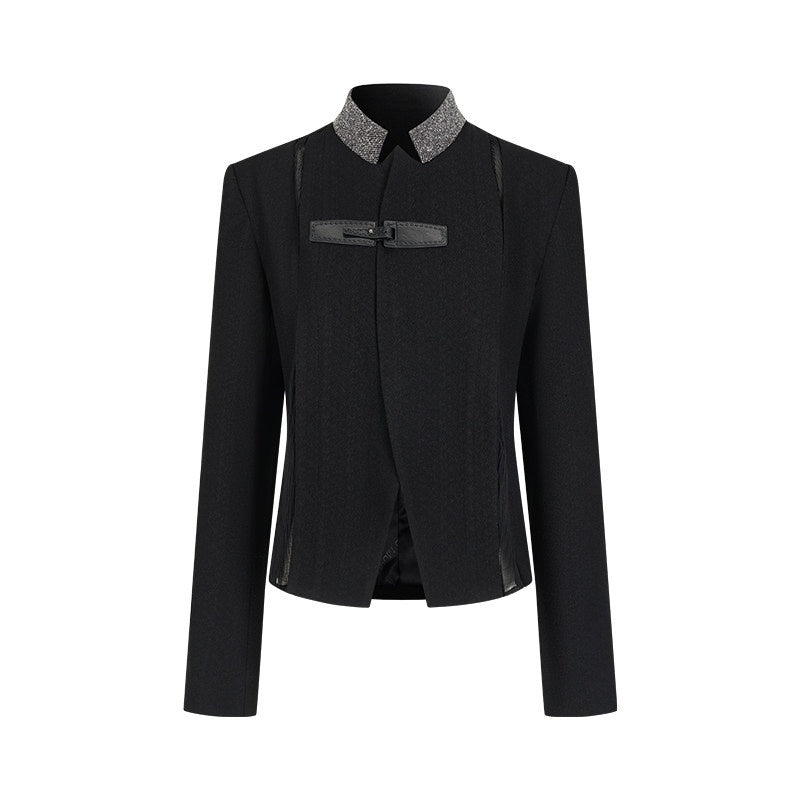 AnnoMundi Blazers en polyester pour femmes, fermeture à boucle noire, empiècement déstructuré avec fente