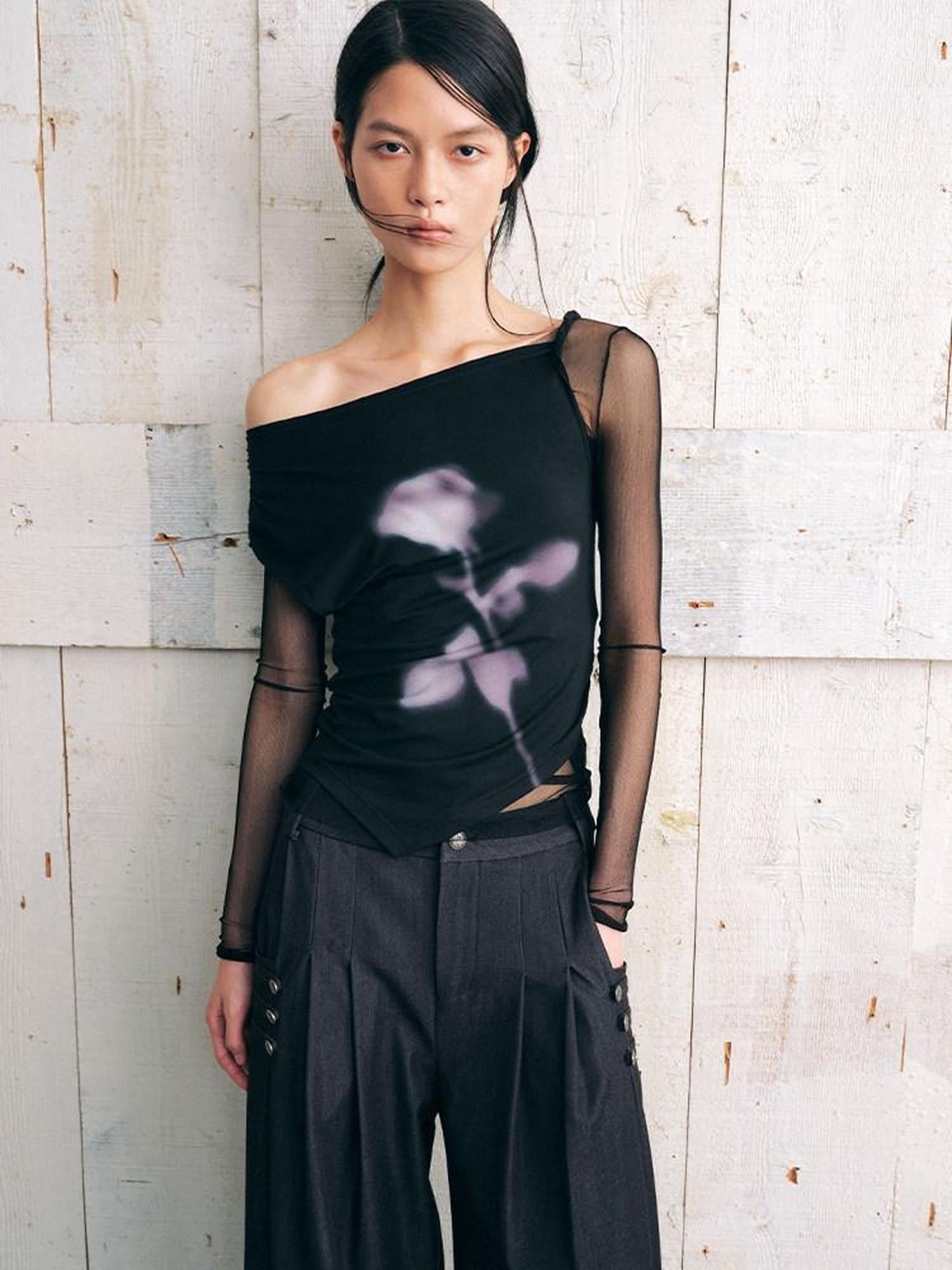 AnnoMundi Ink Mist Rose Ombre Asymmetric One Shoulder Women&