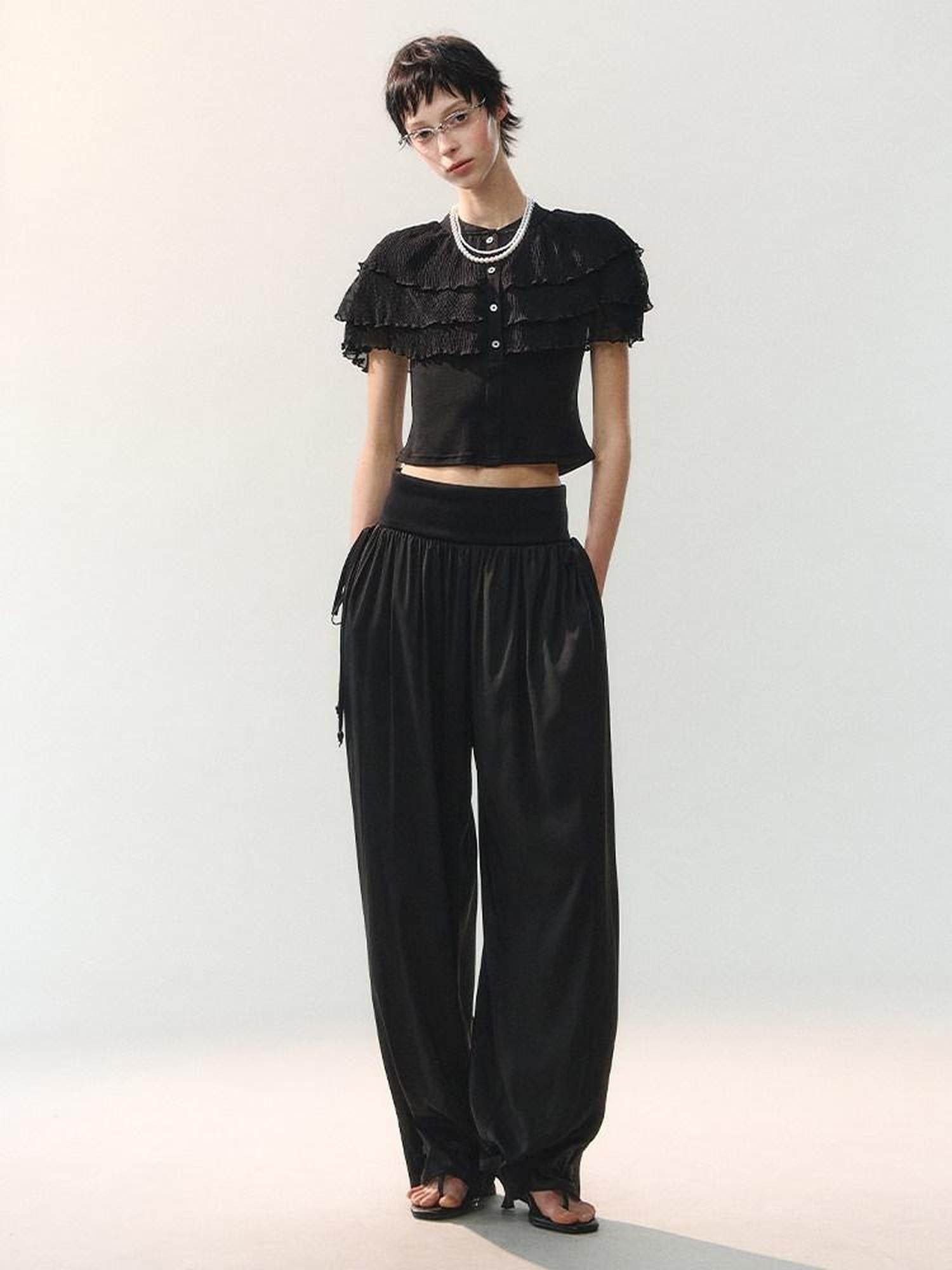 AnnoMundi Ink Shadow Drape Pleats Embroidered Striped Rib Waist Women&