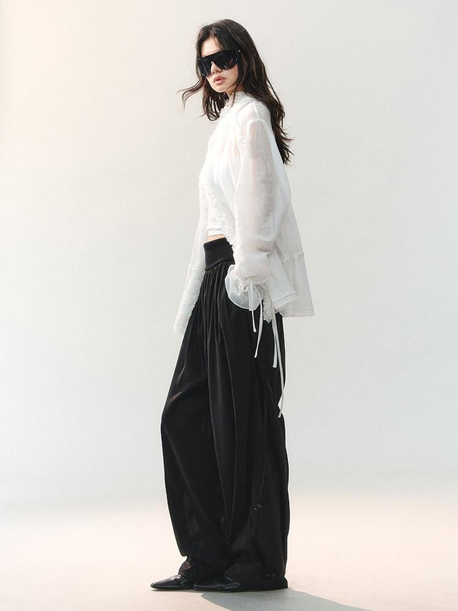 AnnoMundi Ink Shadow Drape Pleats Embroidered Striped Rib Waist Women&