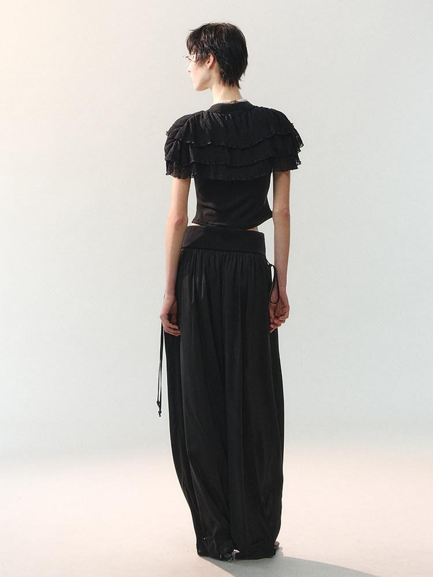 AnnoMundi Ink Shadow Drape Pleats Embroidered Striped Rib Waist Women&