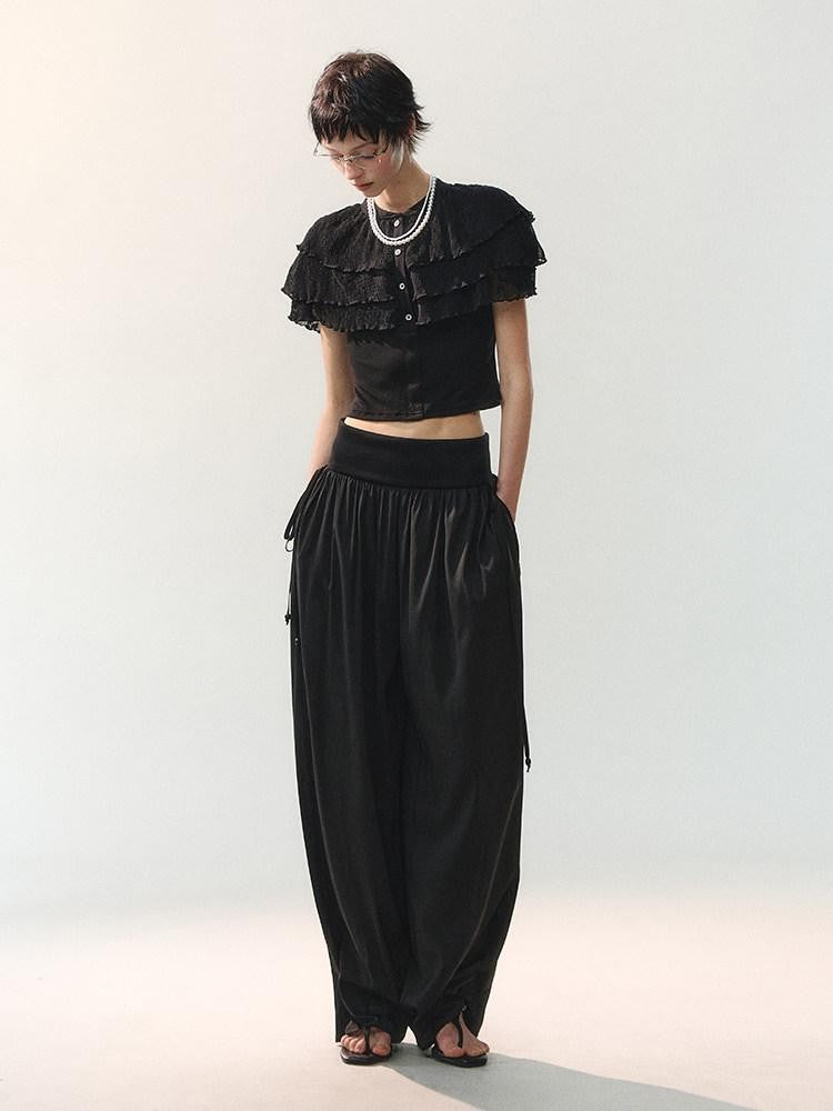AnnoMundi Ink Shadow Drape Pleats Embroidered Striped Rib Waist Women&