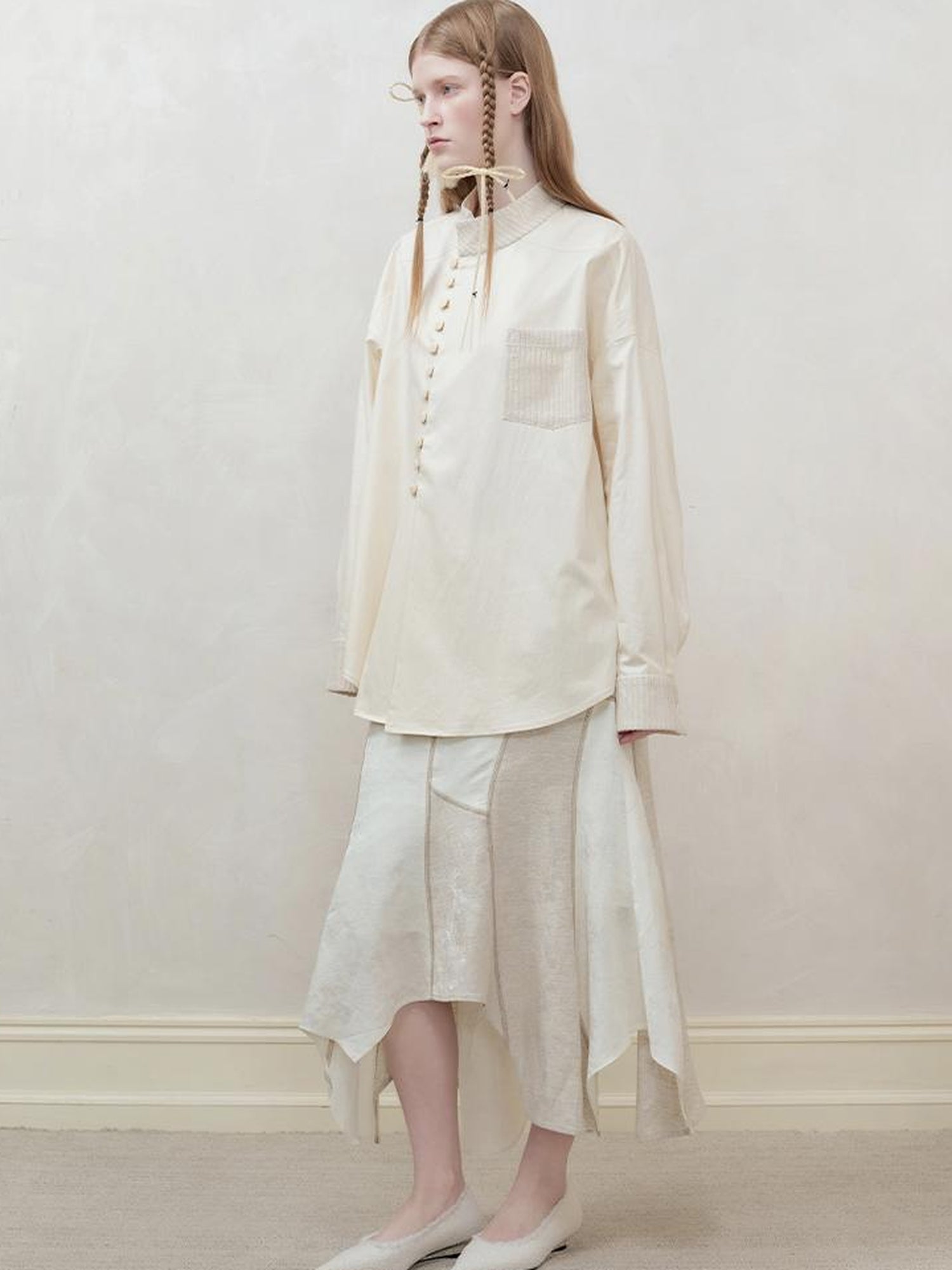 AnnoMundi Interwoven Light Textured Shirt Skirt Set V Neck T Shirt Long Sleeve