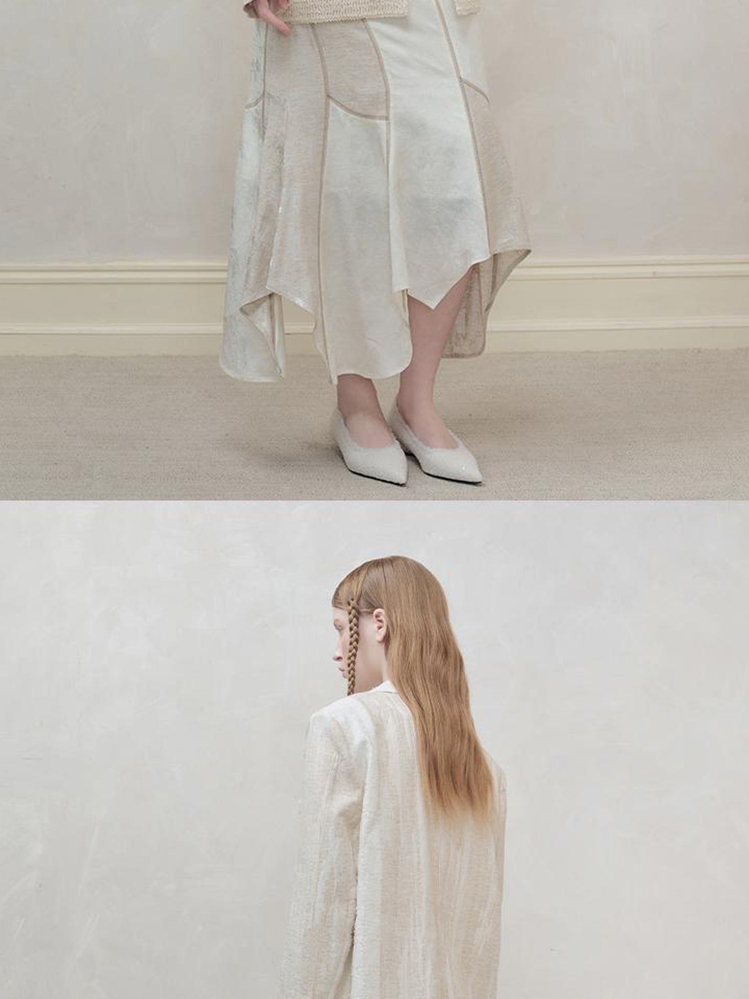 AnnoMundi Interwoven Light Textured Shirt Skirt Set V Neck T Shirt Long Sleeve