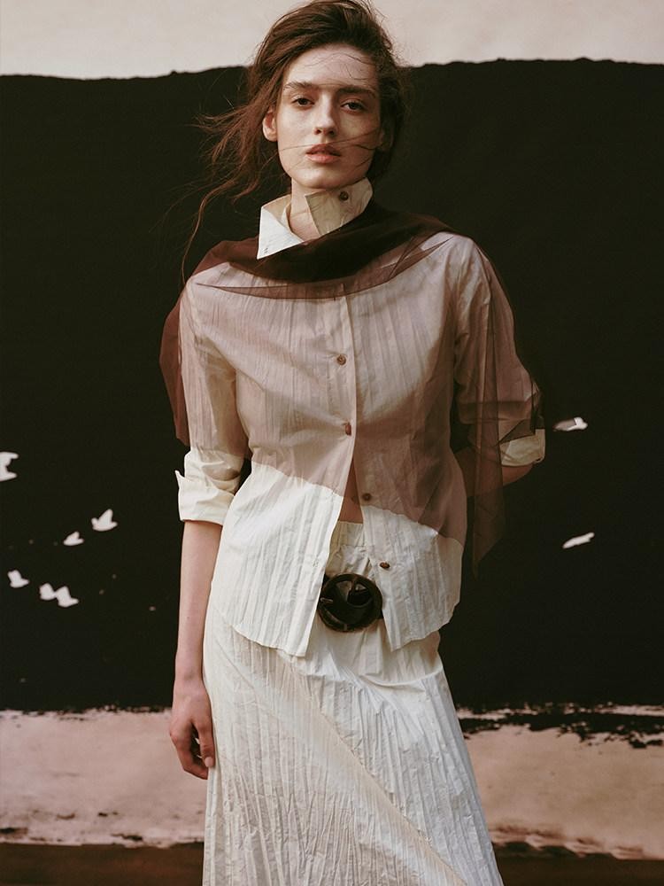 AnnoMundi Ivory 3d Pressed Pleats Adjustable Waist Women&