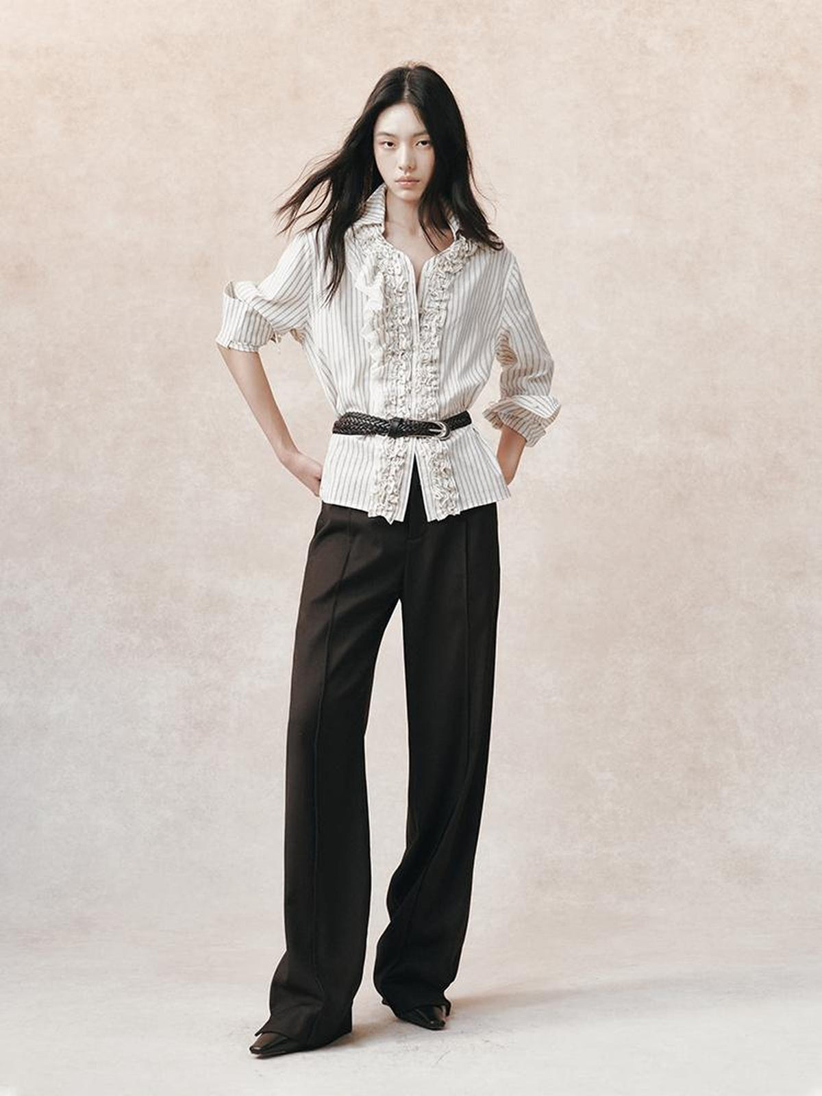 AnnoMundi Jacquard Striped Asymmetric Lace Patchwork Lettuce Edge Women&