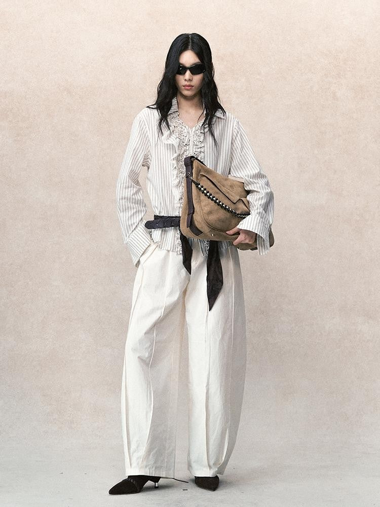 AnnoMundi Jacquard Striped Asymmetric Lace Patchwork Lettuce Edge Women&