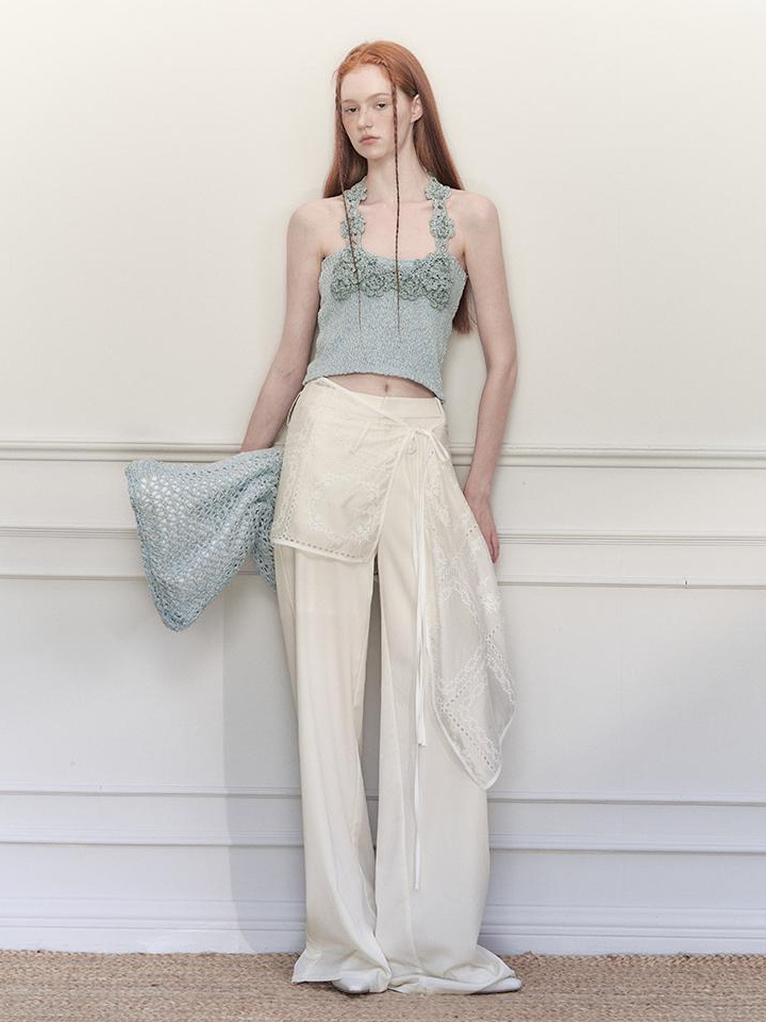 AnnoMundi Knitted Halter Top With Open Back And Hand Crochet Floral