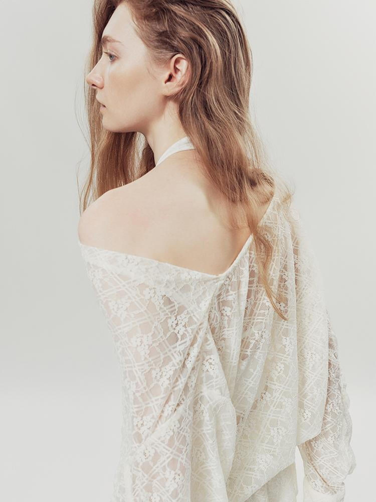 AnnoMundi Lace Bloom Draped Cover Up V Neck T Shirt Long Sleeve