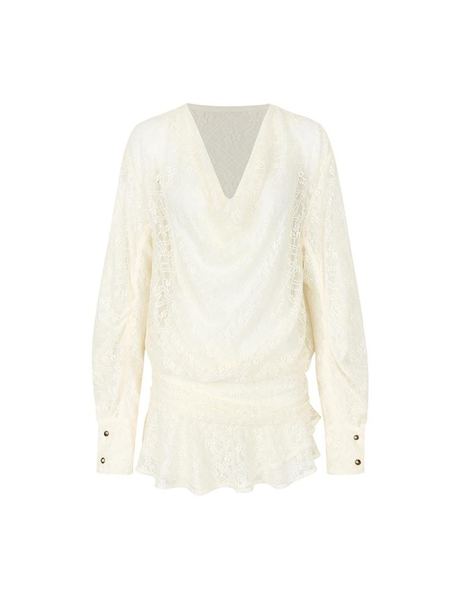 AnnoMundi Lace Bloom Draped Cover Up V Neck T Shirt Long Sleeve