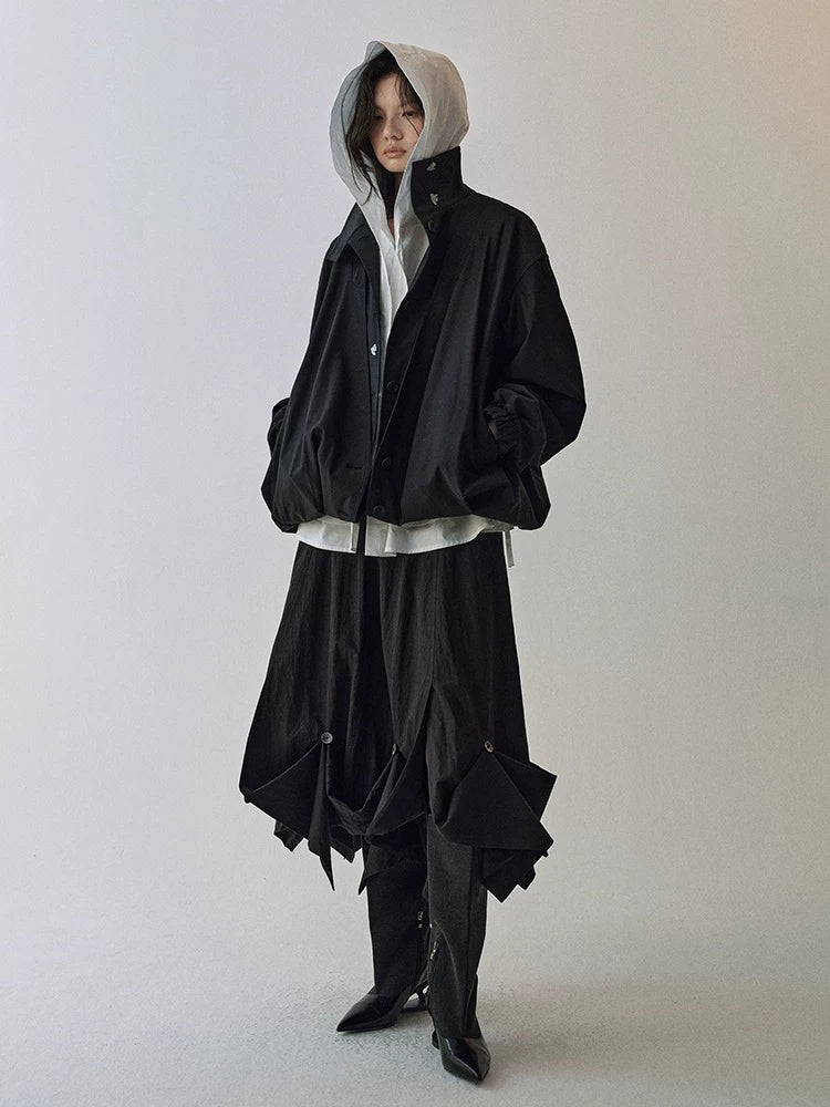 AnnoMundi Lace Collar Tie Hooded Loose Pleated Women White Cotton Tencel Blouse