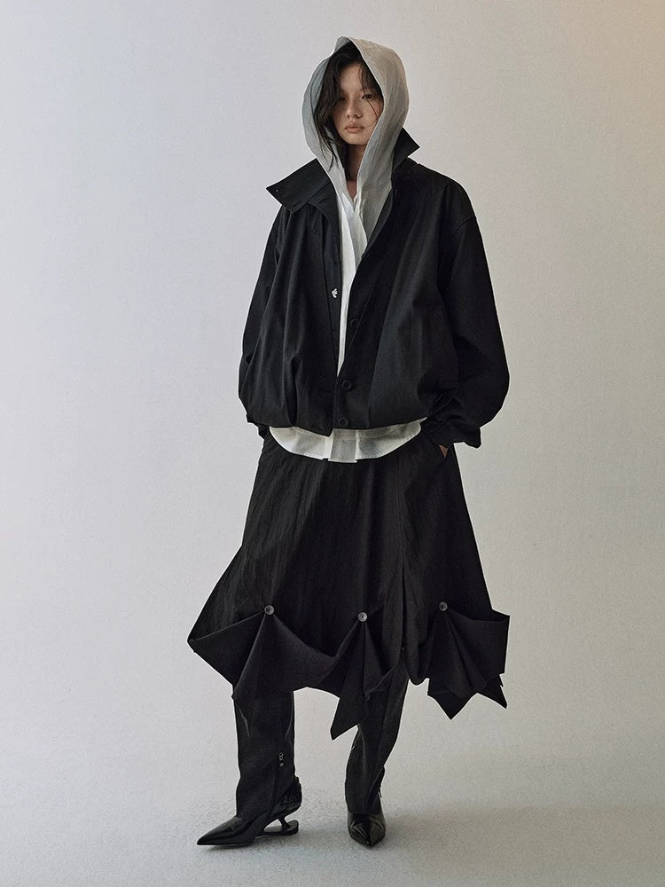 AnnoMundi Lace Collar Tie Hooded Loose Pleated Women White Cotton Tencel Blouse