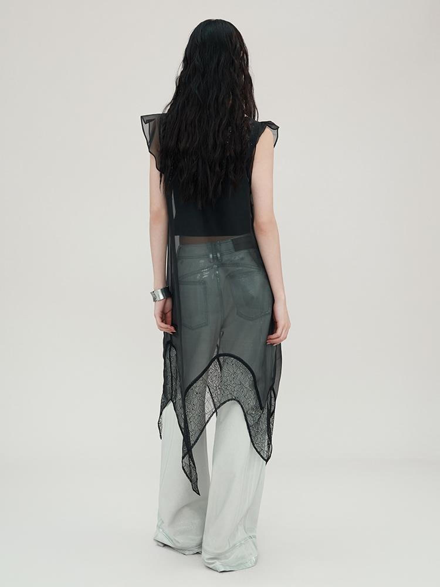 AnnoMundi Lace Embroidered Sheer Mesh Overlay Dress