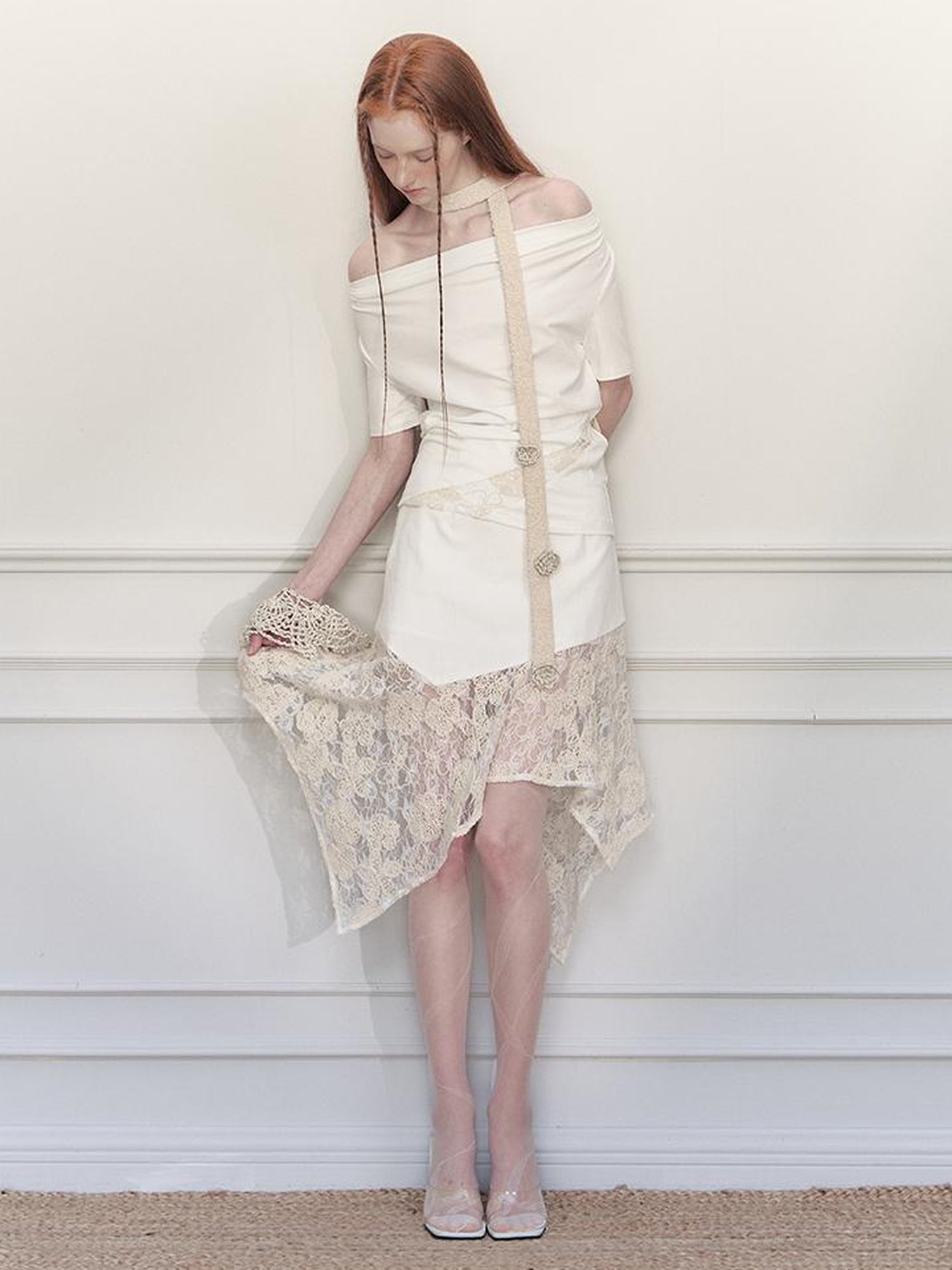 AnnoMundi Lace Trimmed Hollow Out Crop Top