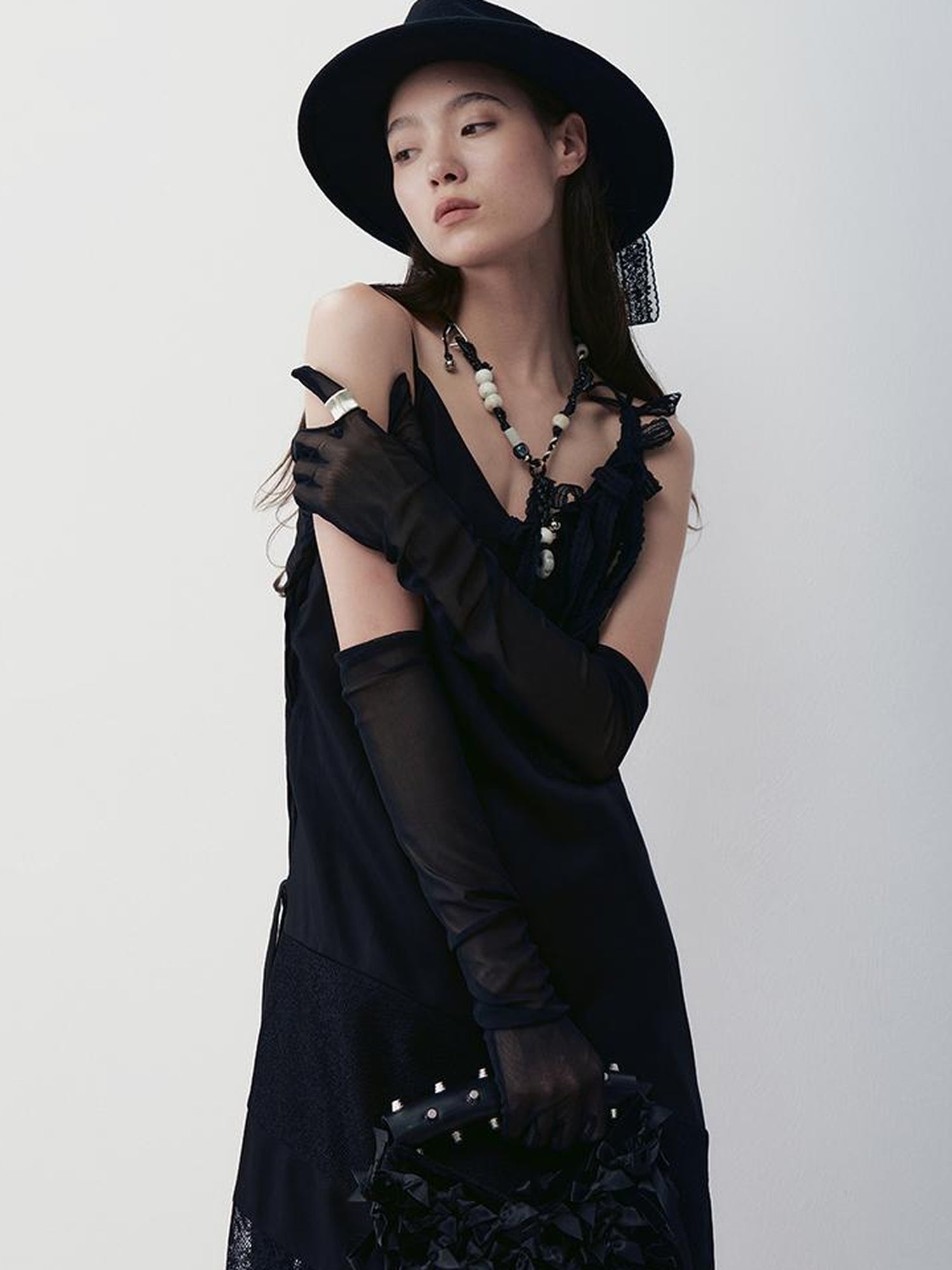 AnnoMundi Lace Trimmed Rayon Slip Dress V-neck T-shirt Long Sleeve