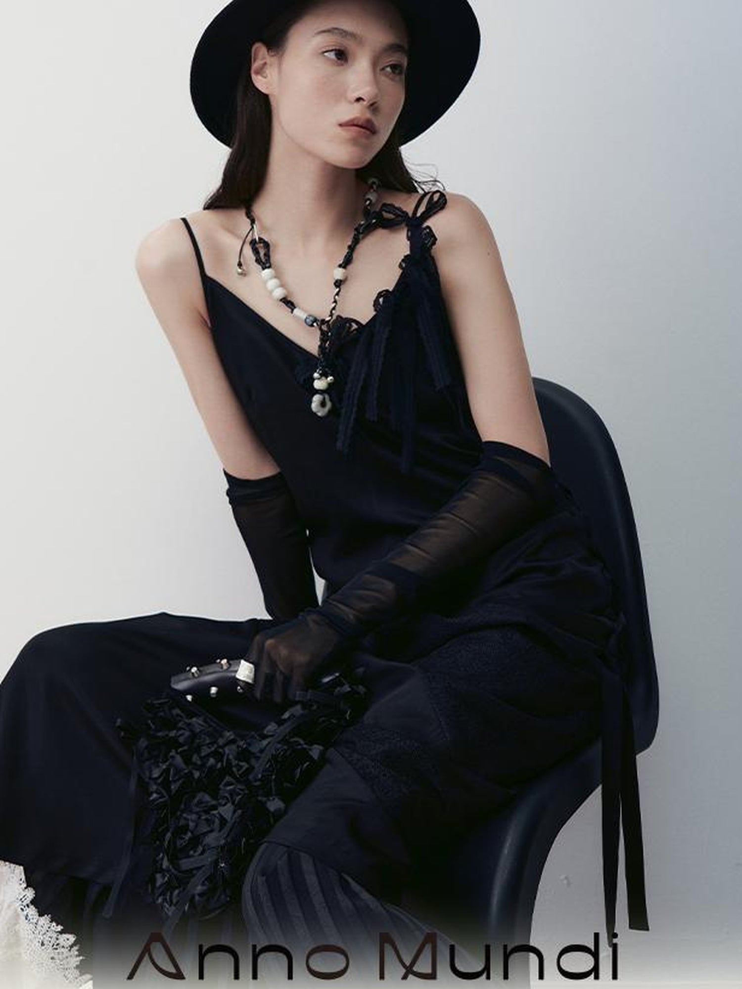 AnnoMundi Lace Trimmed Rayon Slip Dress V-neck T-shirt Long Sleeve