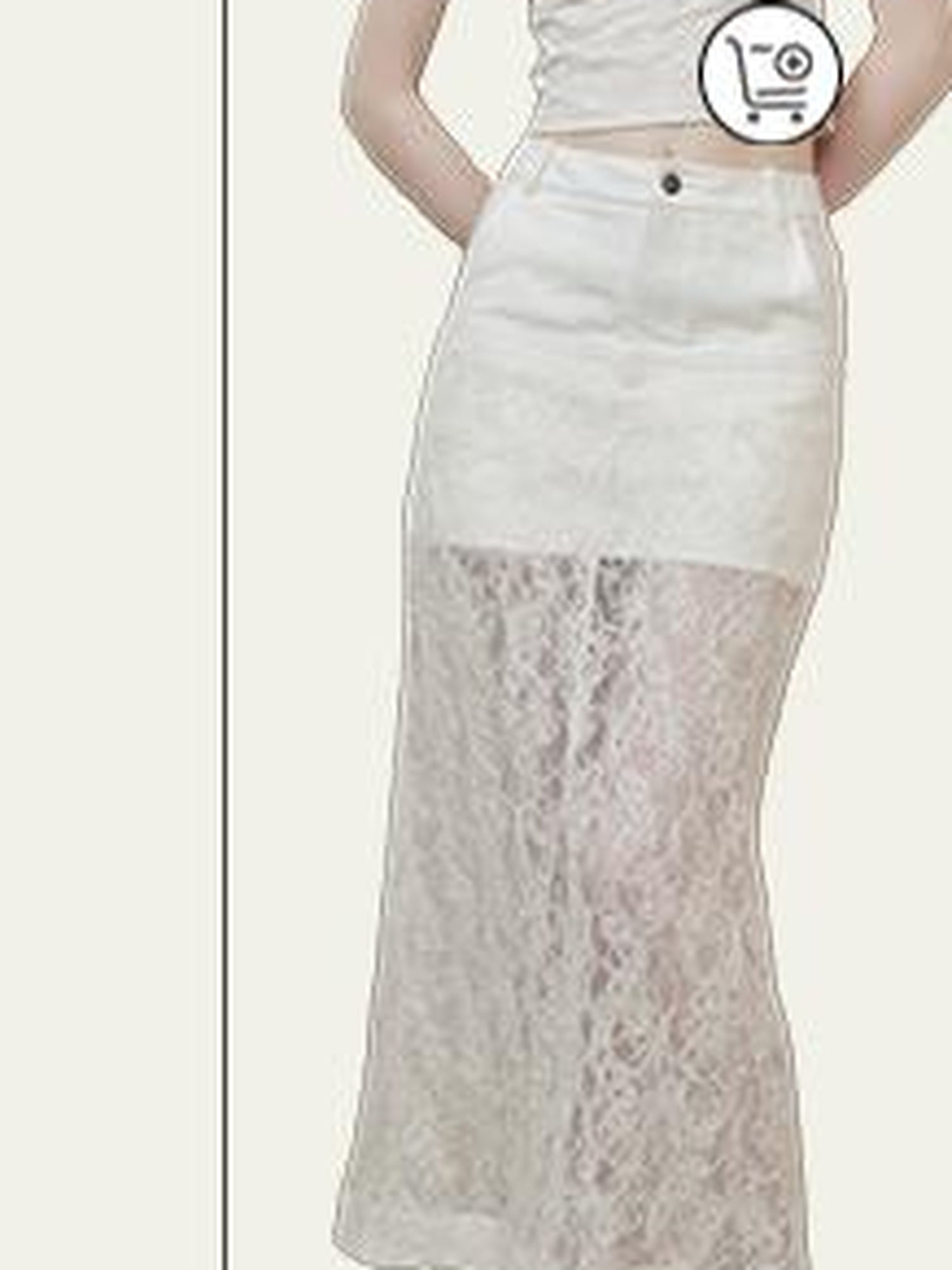 AnnoMundi Lace Trimmed Sheer Denim Midi Skirt