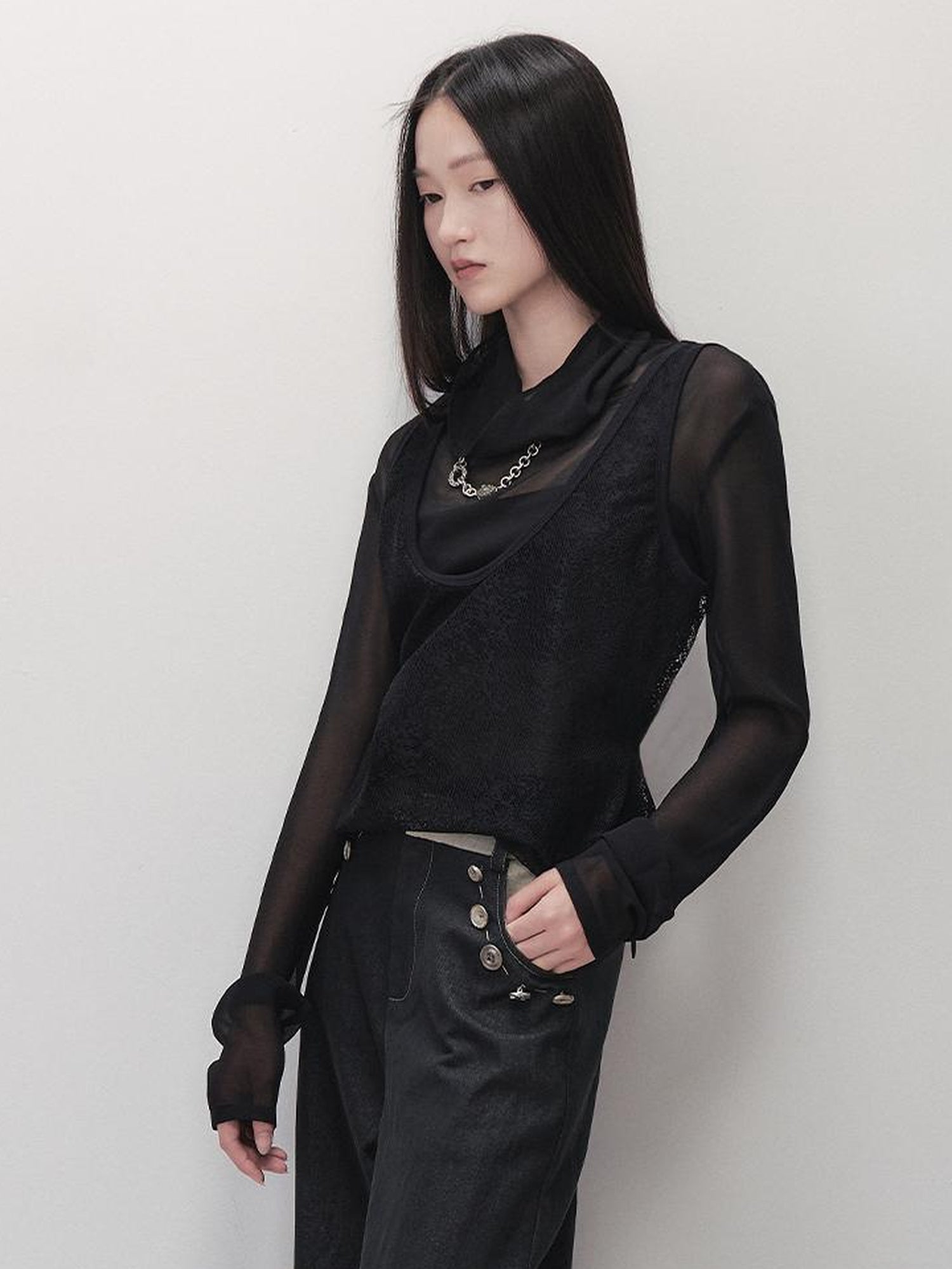 AnnoMundi Lace Trimmed Sheer Mesh Sun Protection Vest