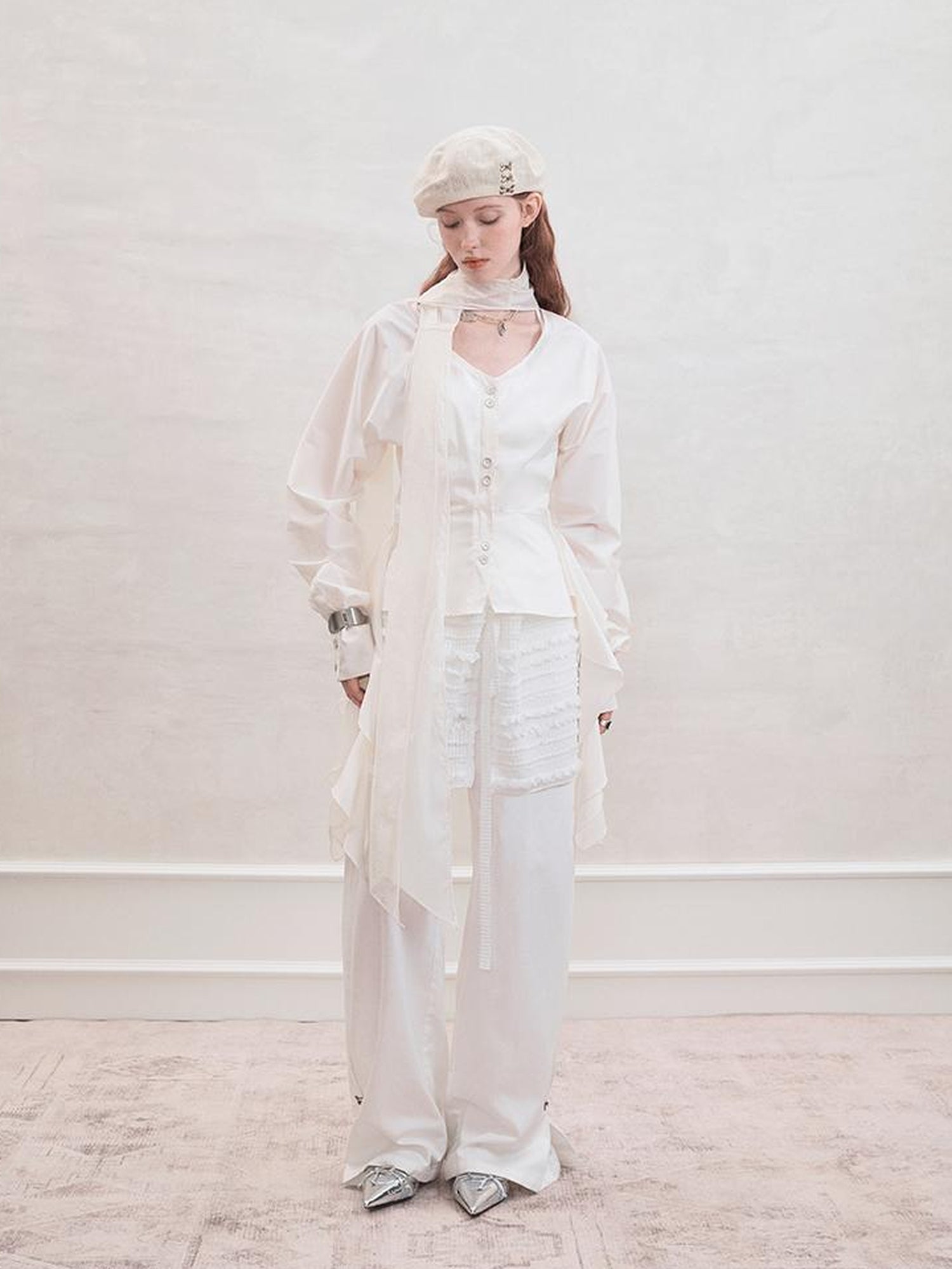 AnnoMundi Lace Trimmed Waist Tie Convertible Blouse