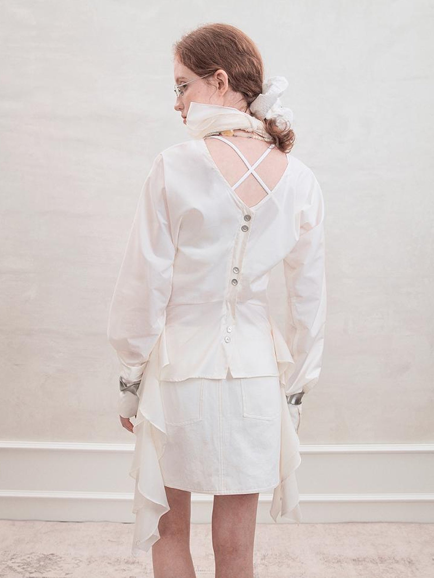 AnnoMundi Lace Trimmed Waist Tie Convertible Blouse