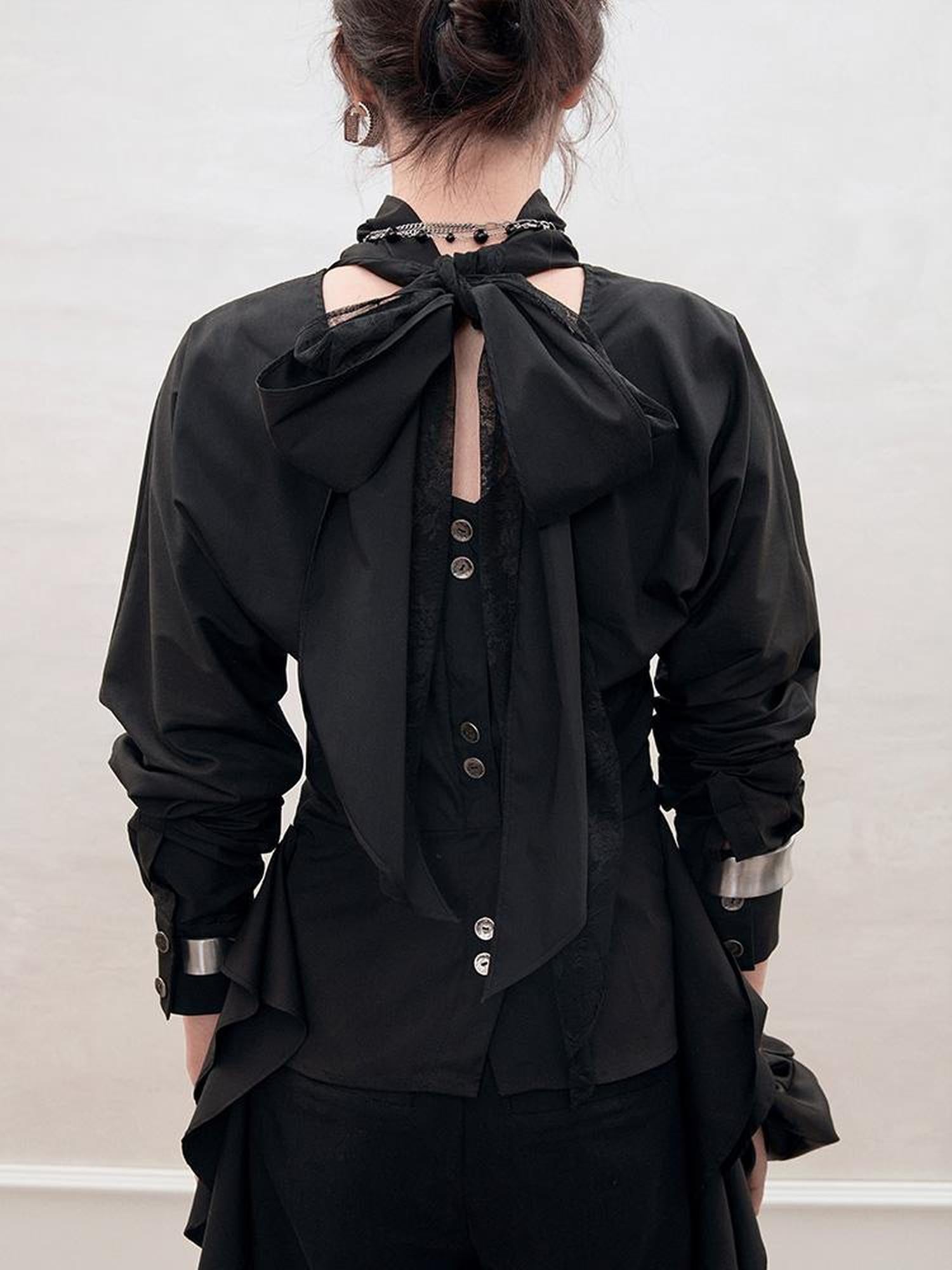 AnnoMundi Lace Trimmed Waist Tie Convertible Blouse