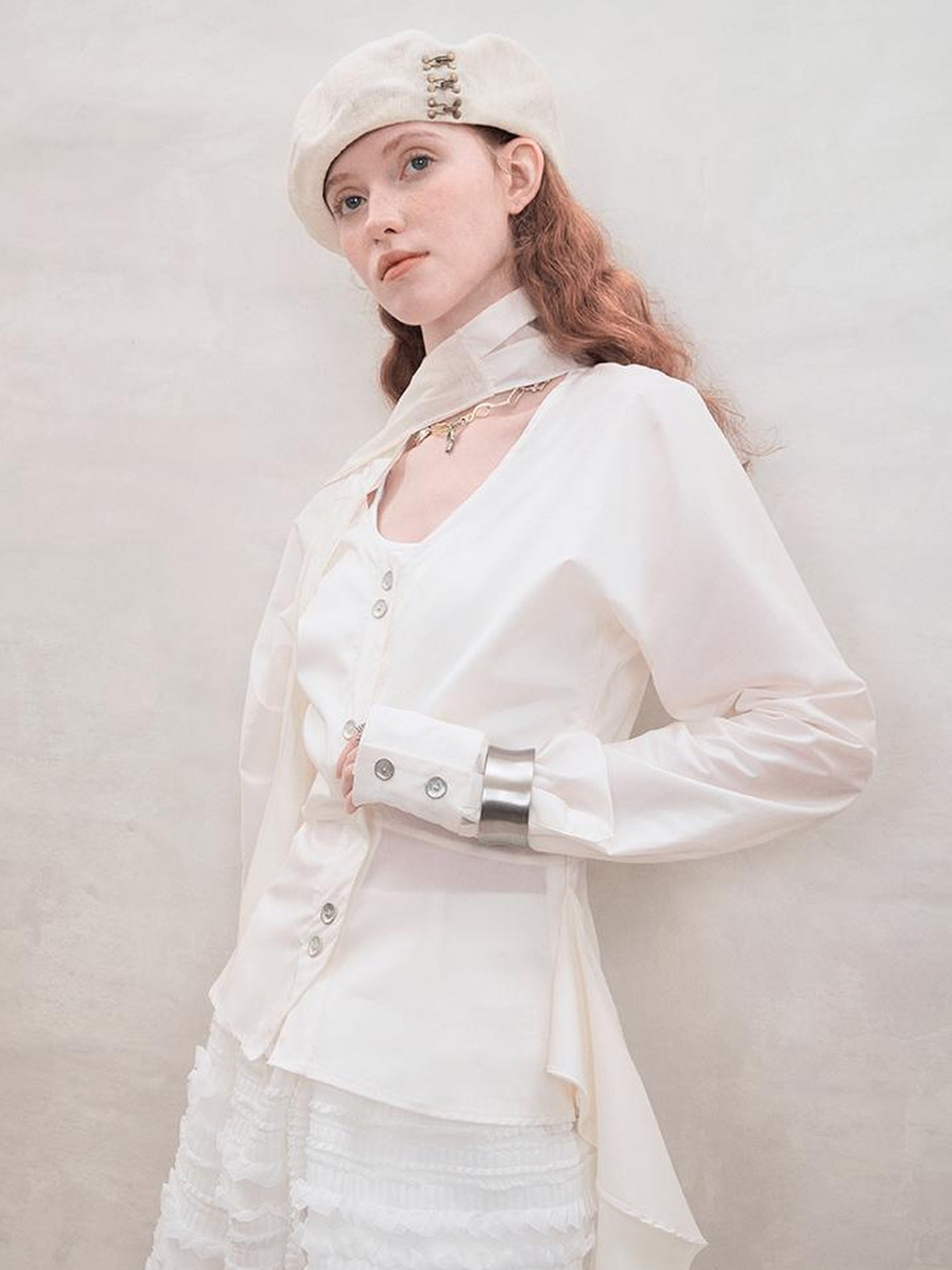 AnnoMundi Lace Trimmed Waist Tie Convertible Blouse