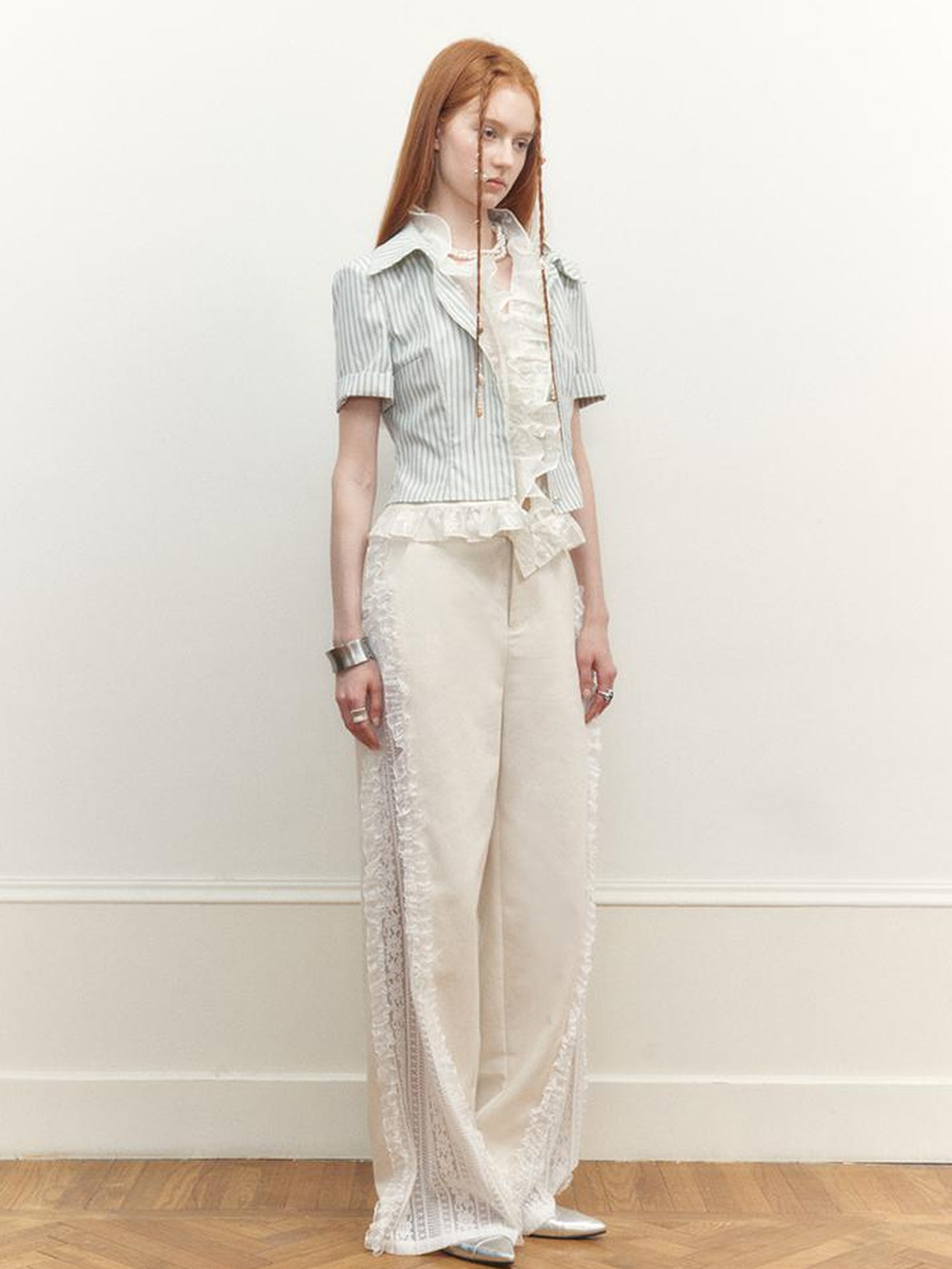 AnnoMundi Lace Trimmed Wide Leg Trousers with Artistic Flair