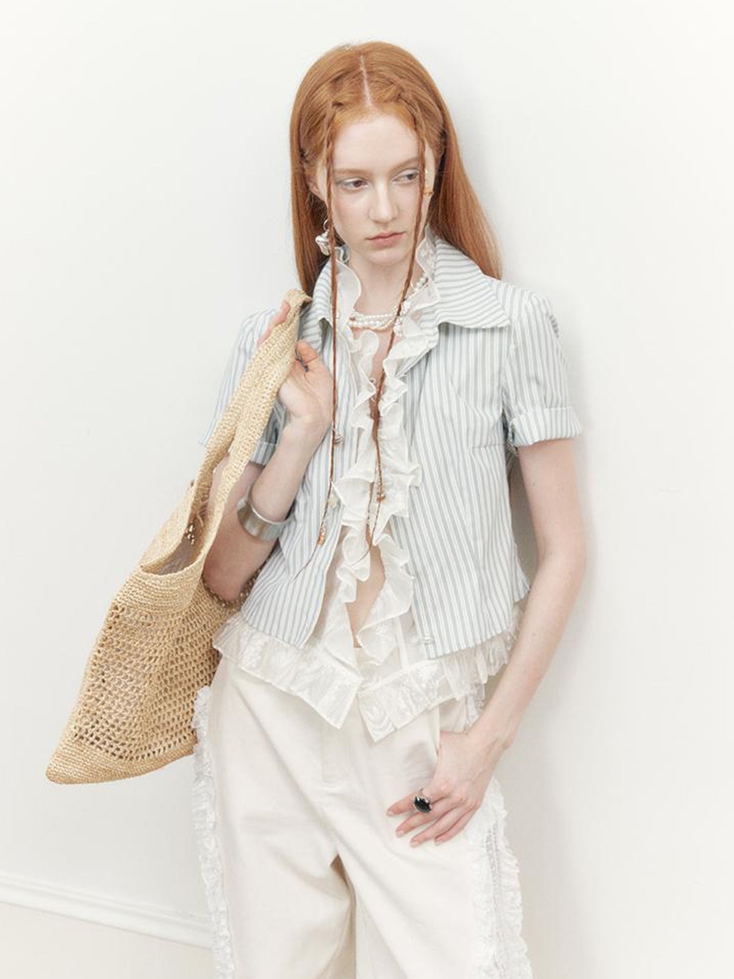 AnnoMundi Lace Trimmed Wide Leg Trousers with Artistic Flair