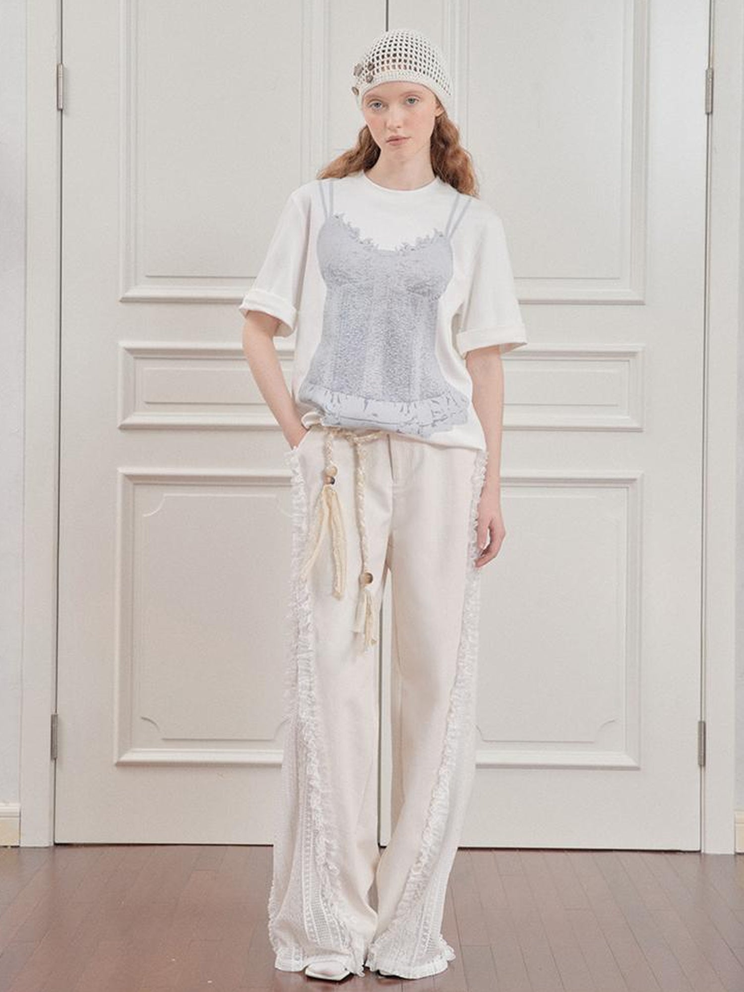 AnnoMundi Lace Trimmed Wide Leg Trousers with Artistic Flair